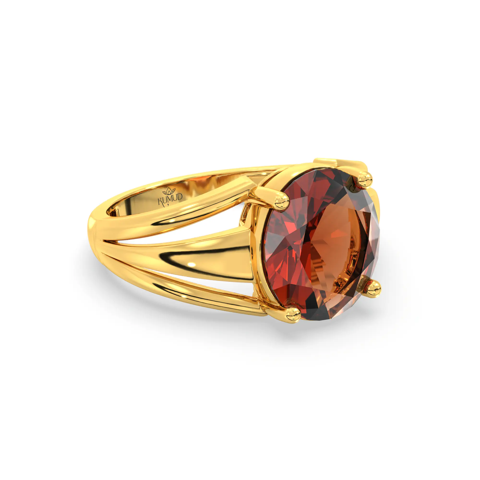 Hessonite (Gomed) Ring for Women in 22K Yellow Gold – Oval 9x8 mm, Prong Setting, 4 g (Design K17A-3) thumbnail