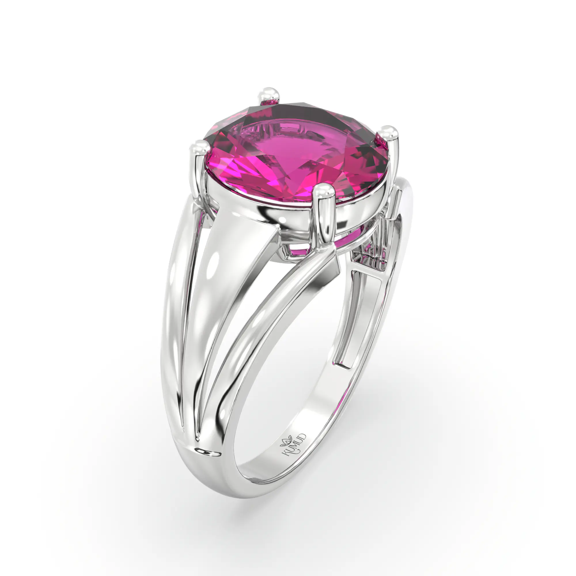 Ruby (Manik) Ring for Women in 18K White Gold – Oval 9x8 mm, Prong Setting, 4 g (Design K17A-3) thumbnail