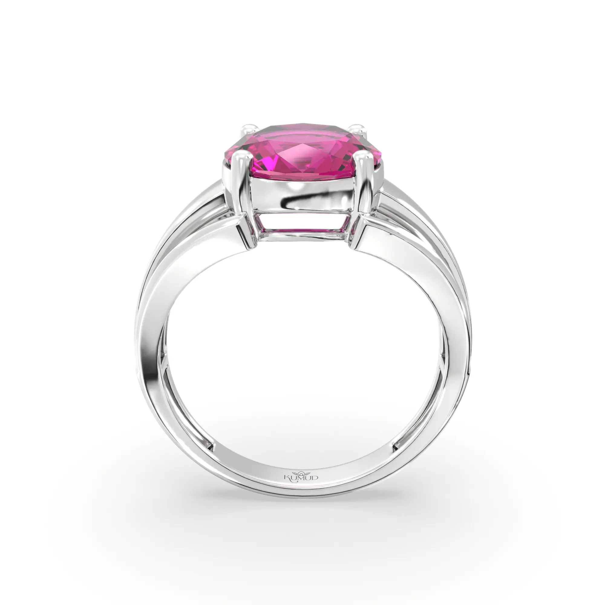 Ruby (Manik) Ring for Women in 18K White Gold – Oval 9x8 mm, Prong Setting, 4 g (Design K17A-3) thumbnail