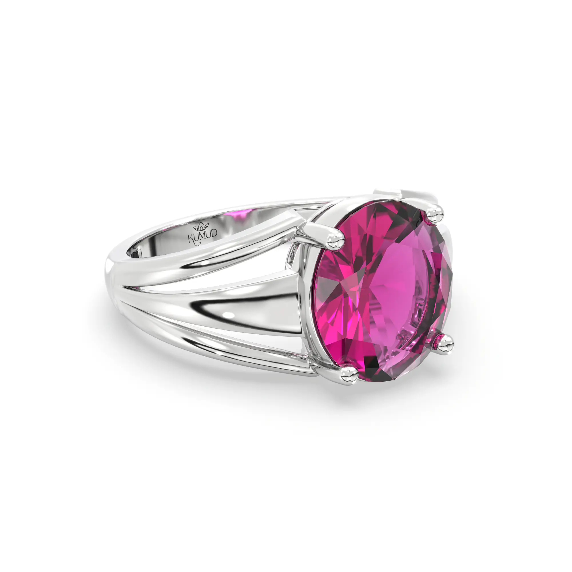 Ruby (Manik) Ring for Women in 18K White Gold – Oval 9x8 mm, Prong Setting, 4 g (Design K17A-3) thumbnail