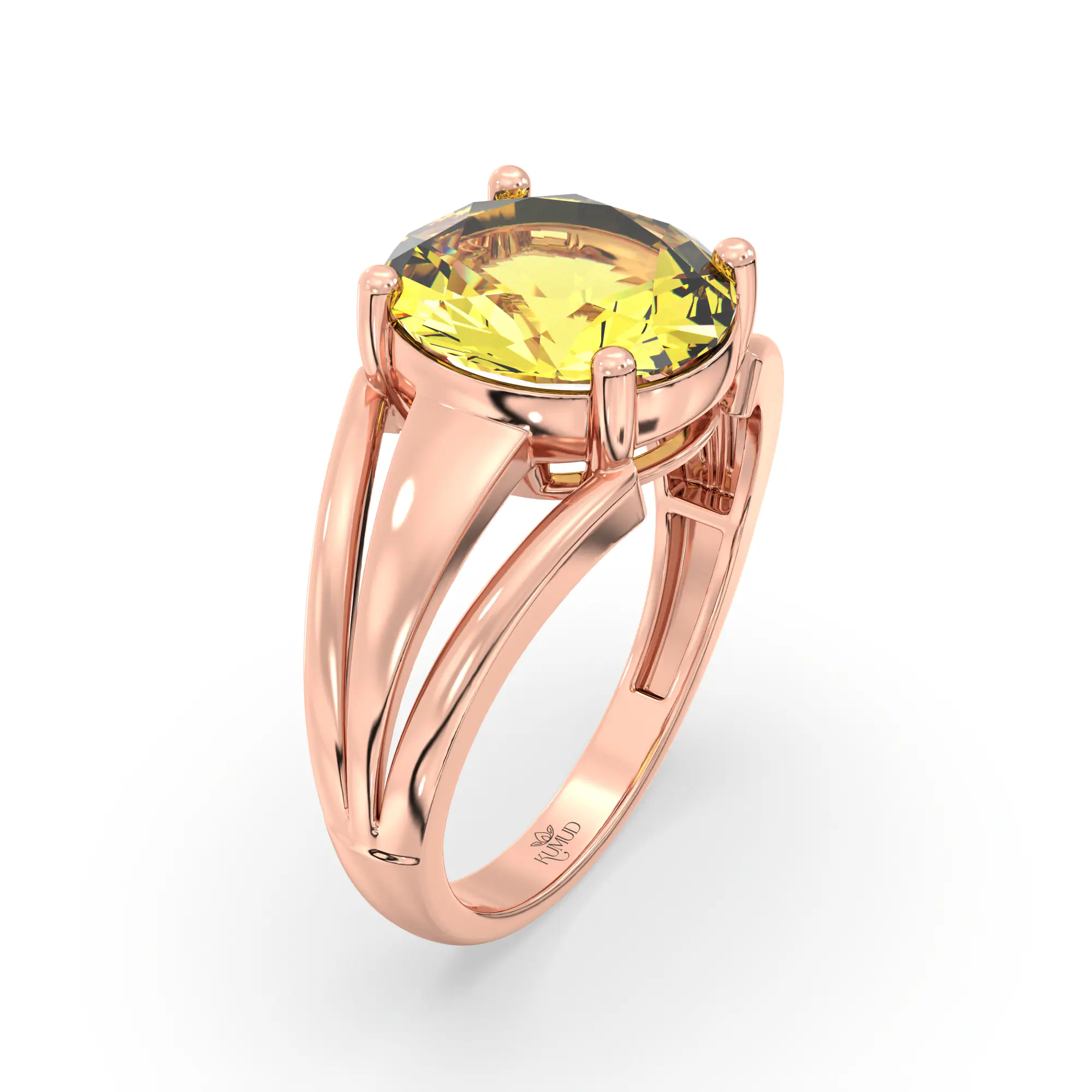 Yellow Sapphire (Pukhraj) Ring for Women in 18K Rose Gold – Oval 9x8 mm, Prong Setting, 4 g (Design K17A-3) thumbnail