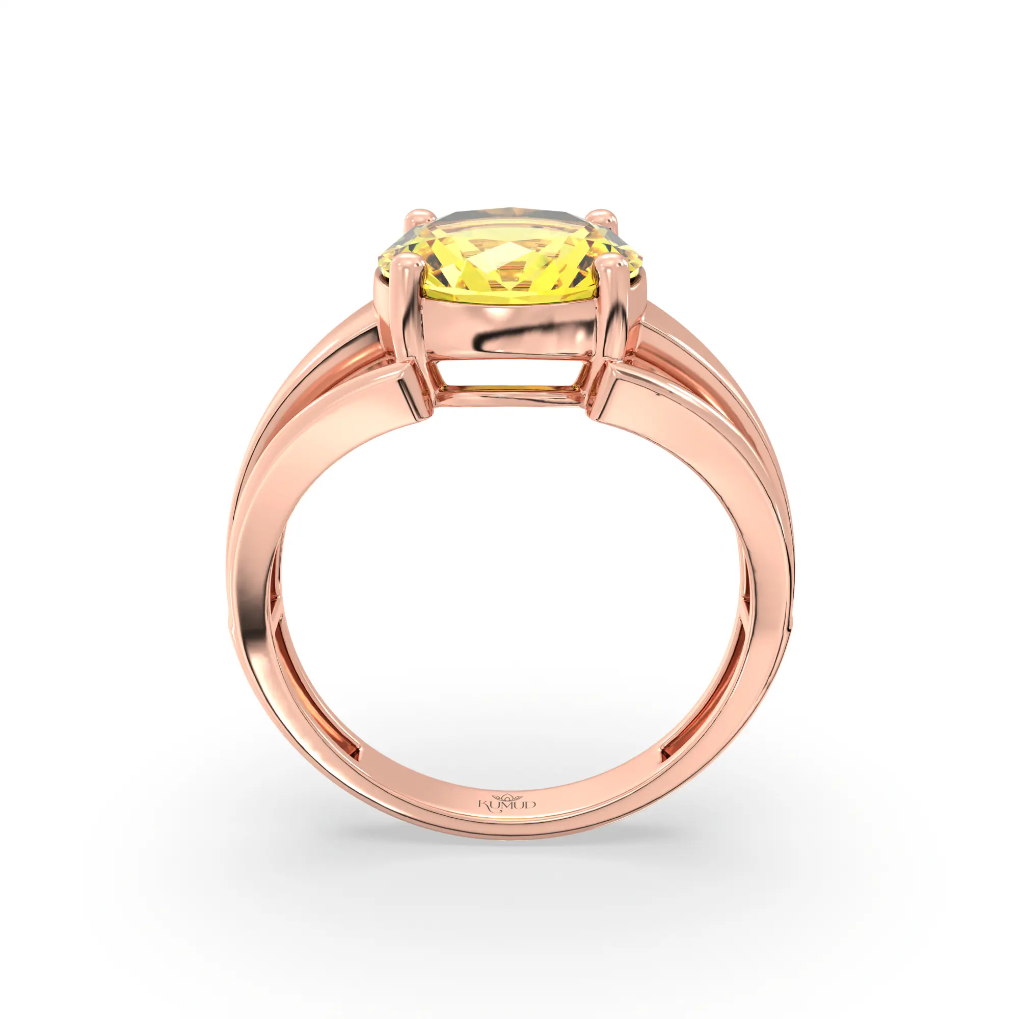 Yellow Sapphire (Pukhraj) Ring for Women in 18K Rose Gold – Oval 9x8 mm, Prong Setting, 4 g (Design K17A-3) thumbnail