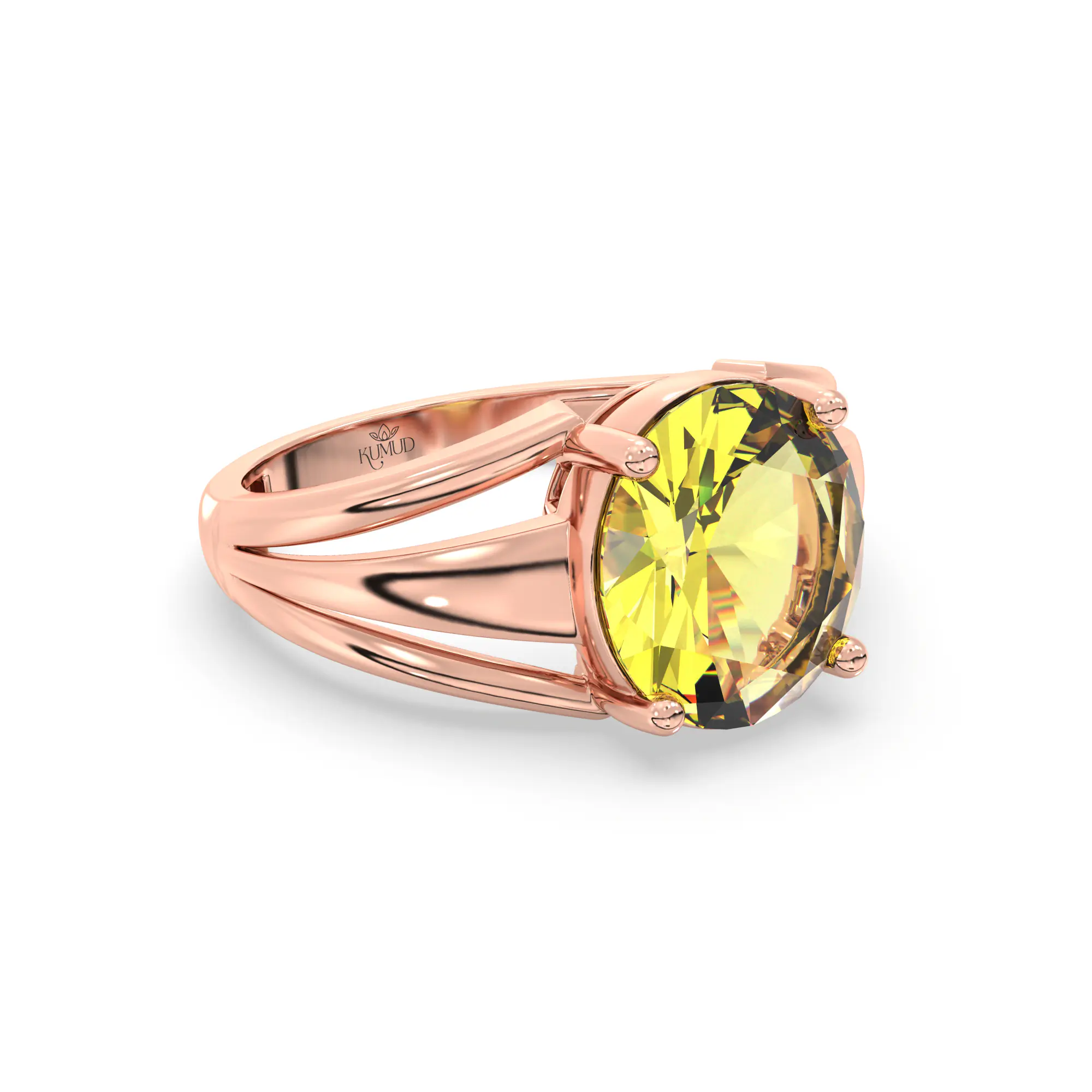 Yellow Sapphire (Pukhraj) Ring for Women in 18K Rose Gold – Oval 9x8 mm, Prong Setting, 4 g (Design K17A-3) thumbnail