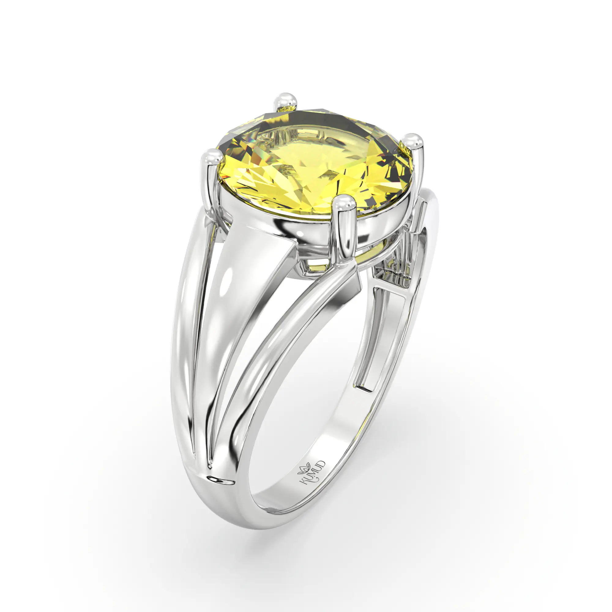 Yellow Sapphire (Pukhraj) Ring for Women in 18K White Gold – Oval 9x8 mm, Prong Setting, 4 g (Design K17A-3) thumbnail