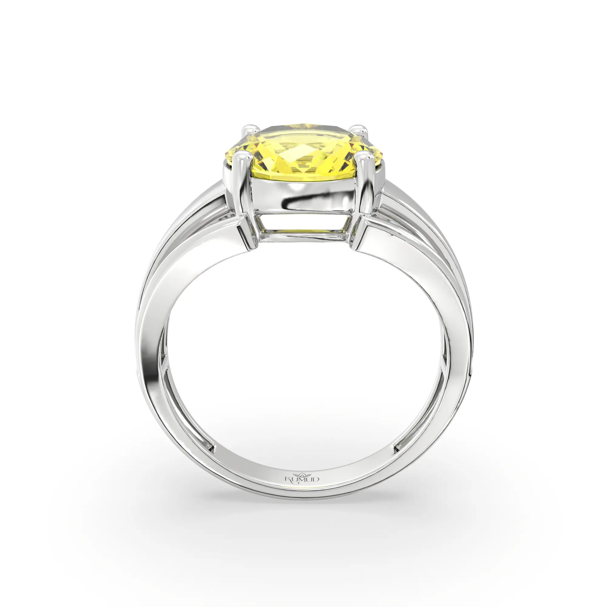 Yellow Sapphire (Pukhraj) Ring for Women in 18K White Gold – Oval 9x8 mm, Prong Setting, 4 g (Design K17A-3) thumbnail
