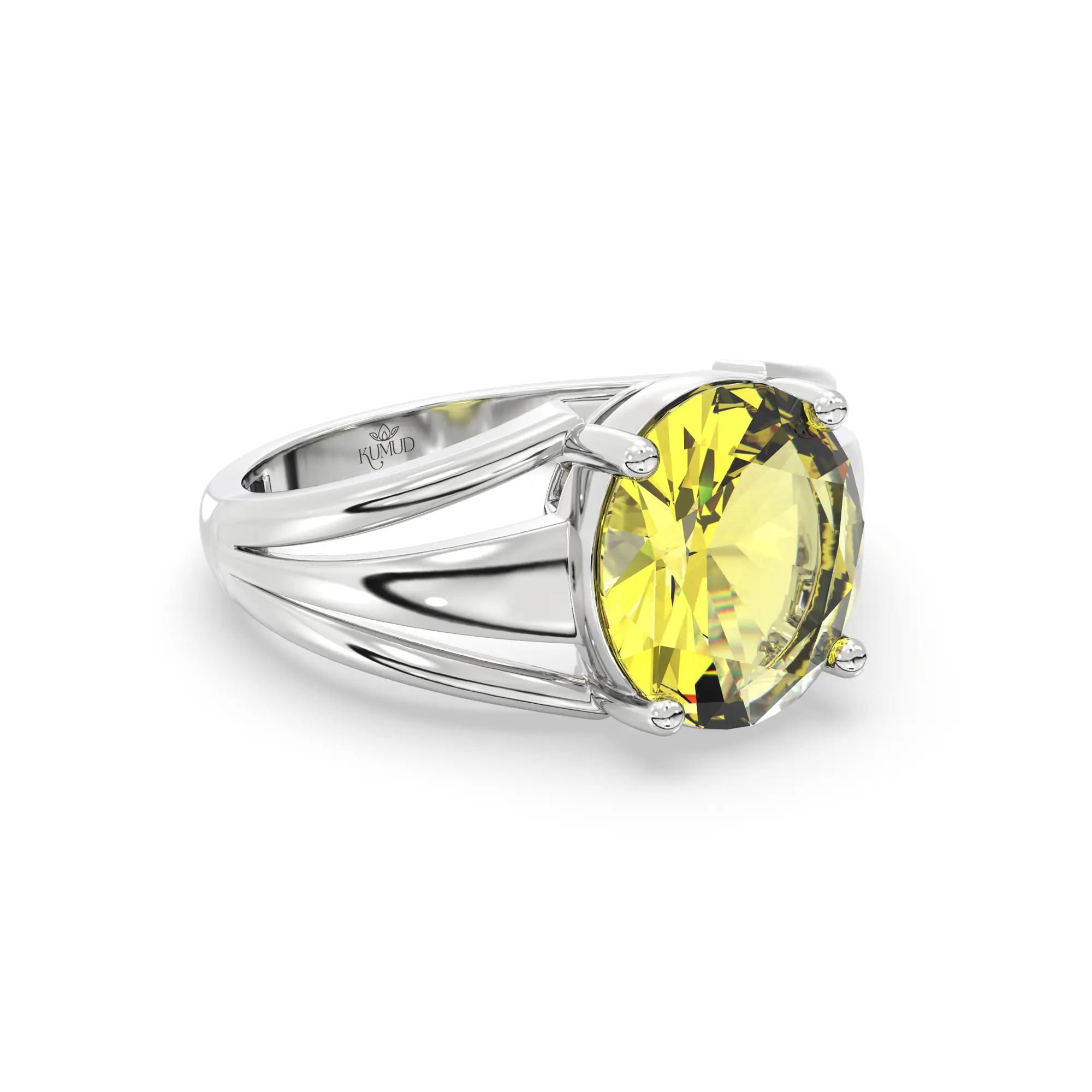 Yellow Sapphire (Pukhraj) Ring for Women in 18K White Gold – Oval 9x8 mm, Prong Setting, 4 g (Design K17A-3) thumbnail