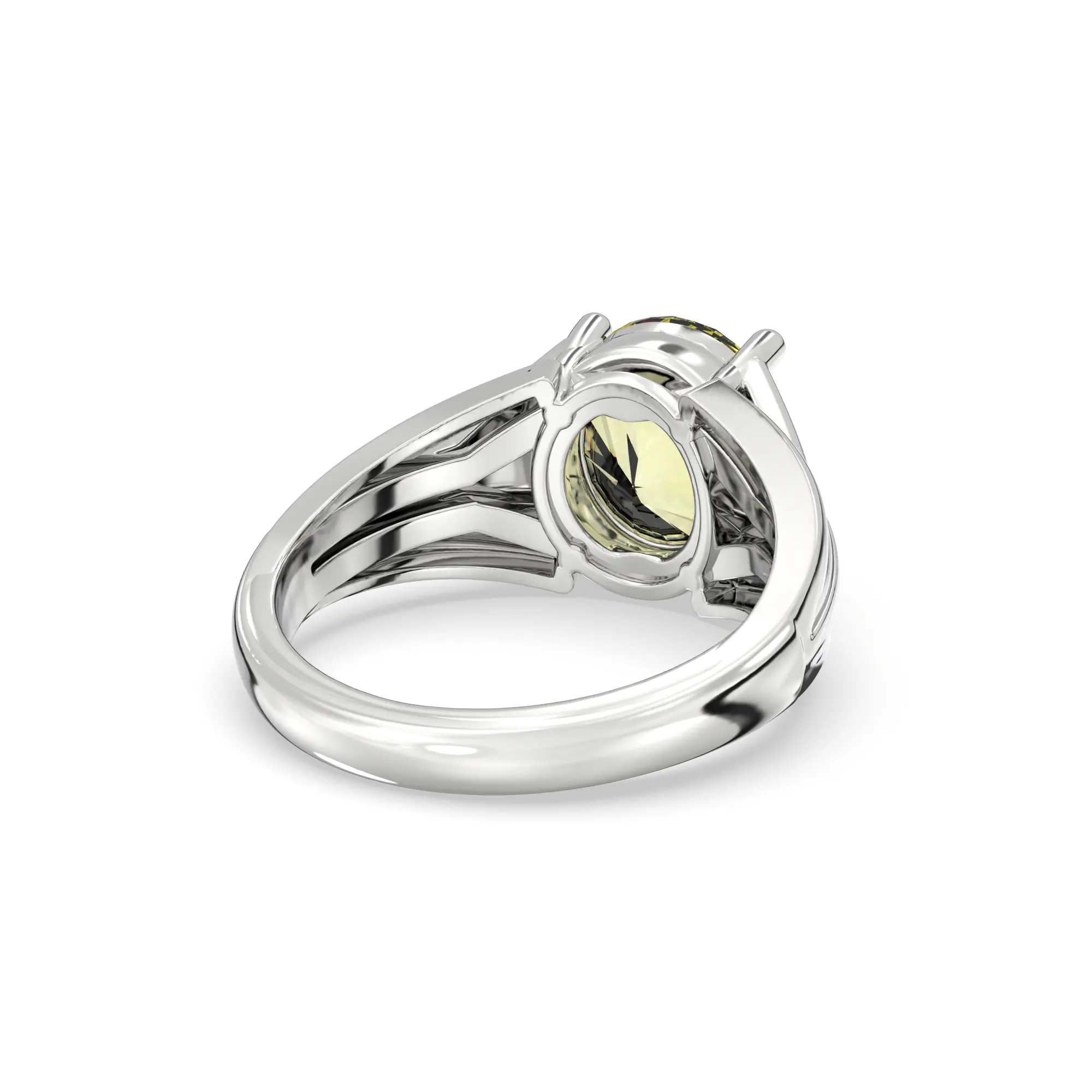 Yellow Sapphire (Pukhraj) Ring for Women in 18K White Gold – Oval 9x8 mm, Prong Setting, 4 g (Design K17A-3) thumbnail
