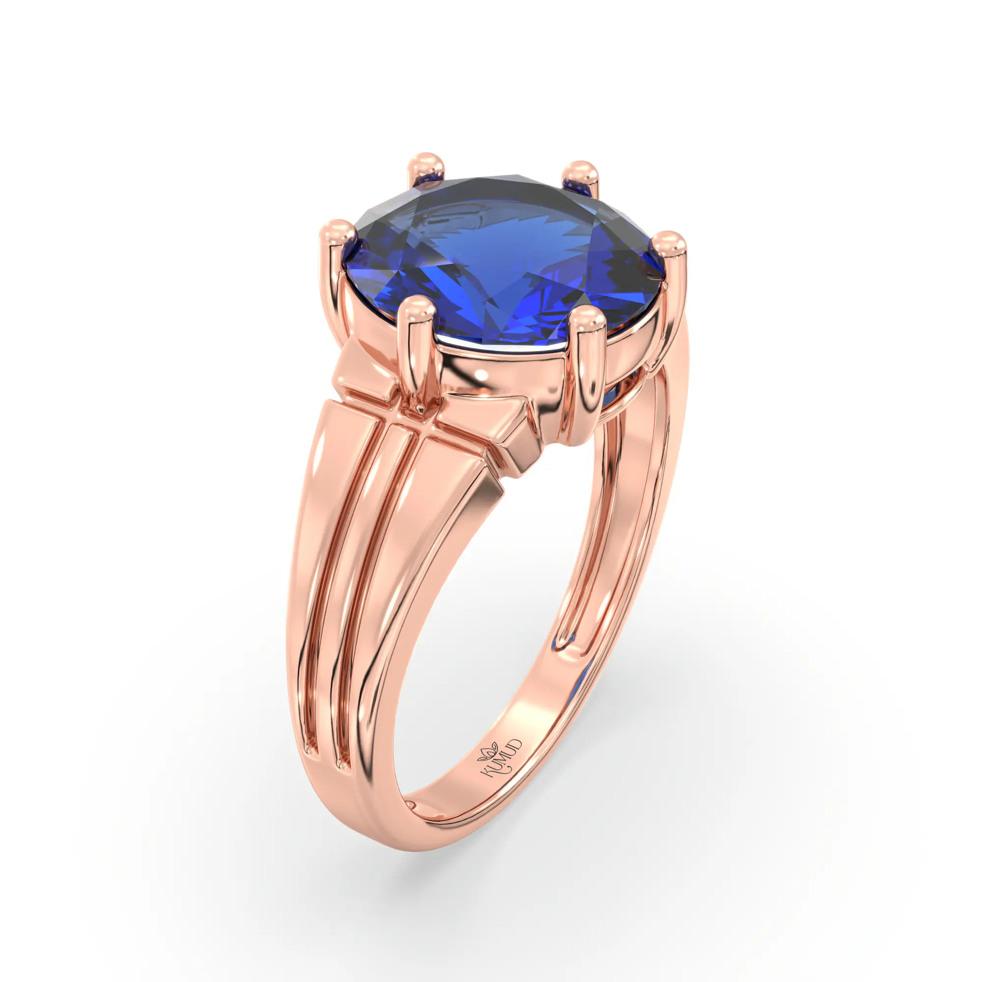 Blue Sapphire (Neelam) Ring for Women in 18K Rose Gold – Oval 9x8 mm, Prong Setting, 5 g (Design K17A-4) thumbnail