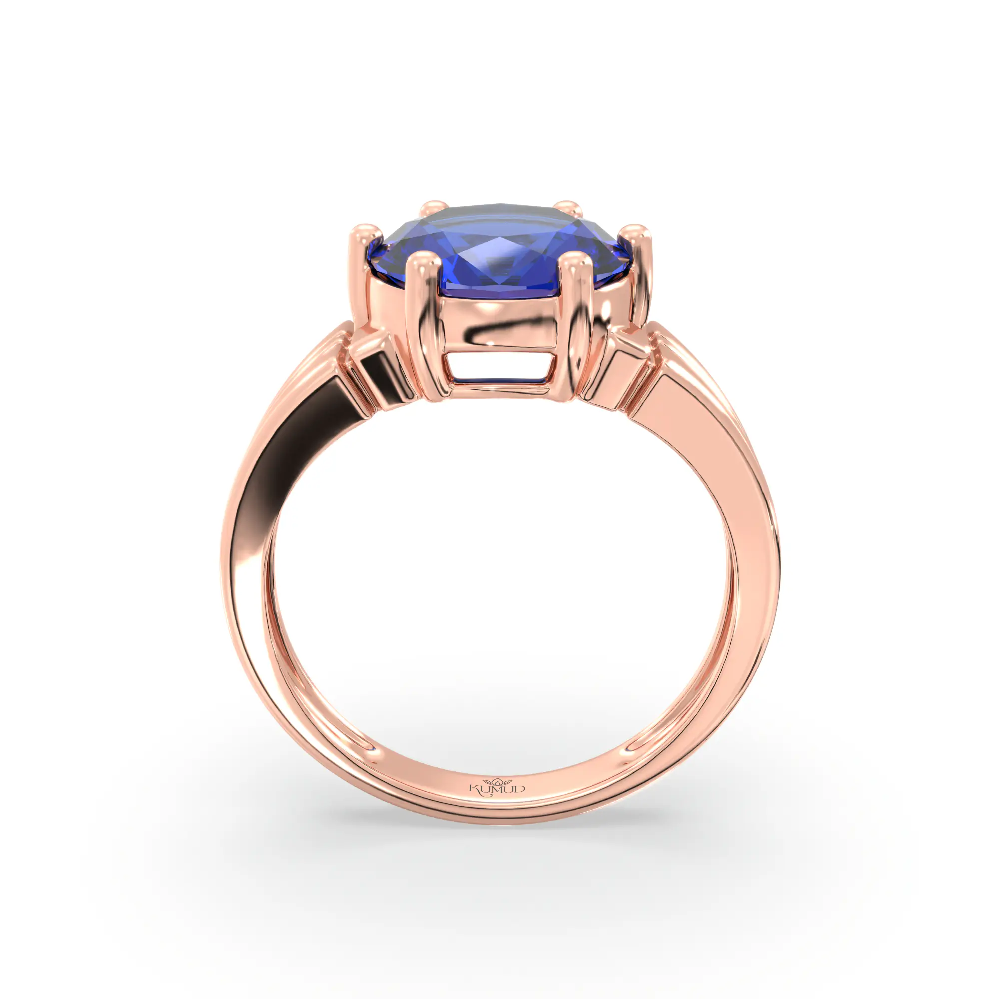 Blue Sapphire (Neelam) Ring for Women in 18K Rose Gold – Oval 9x8 mm, Prong Setting, 5 g (Design K17A-4) thumbnail