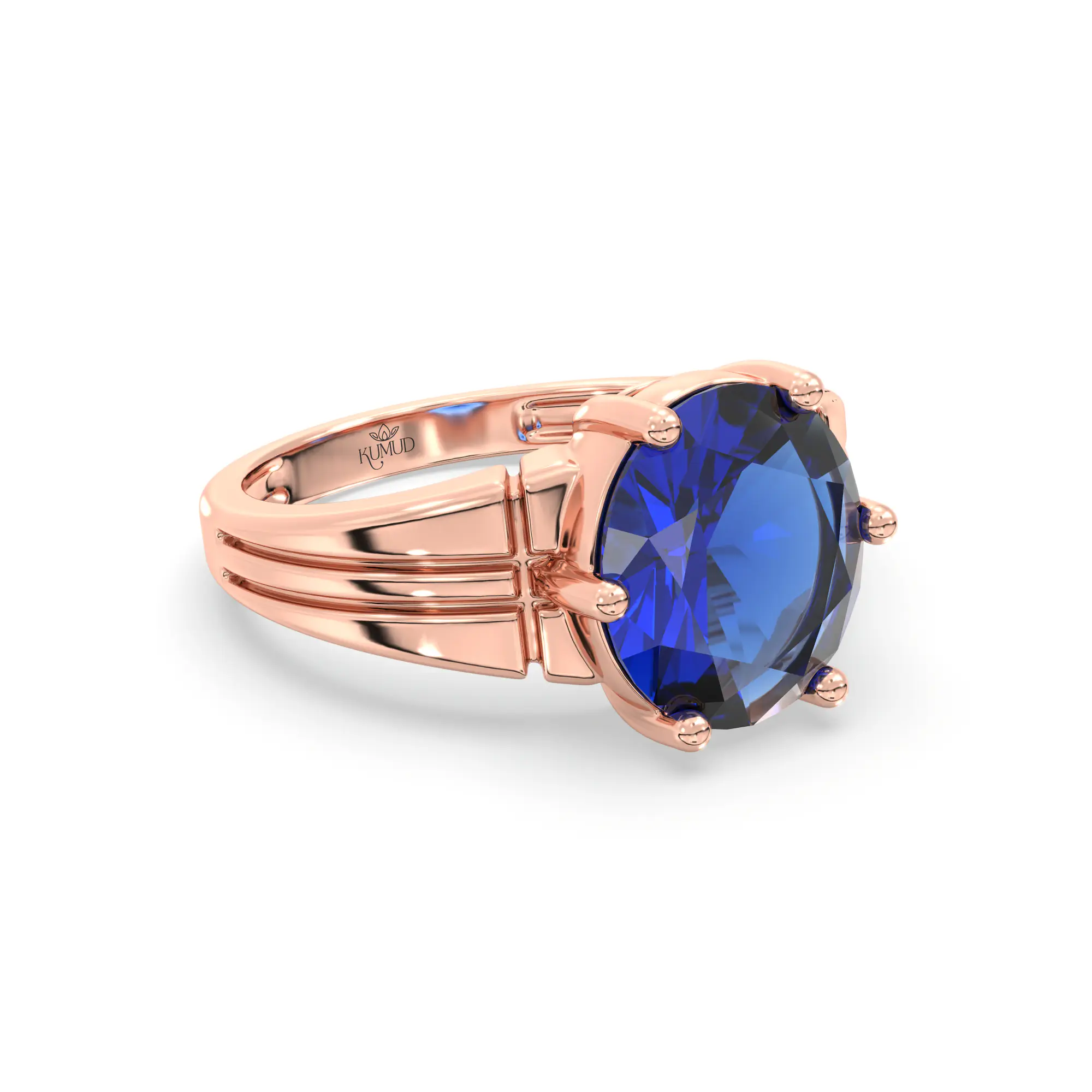 Blue Sapphire (Neelam) Ring for Women in 18K Rose Gold – Oval 9x8 mm, Prong Setting, 5 g (Design K17A-4) thumbnail