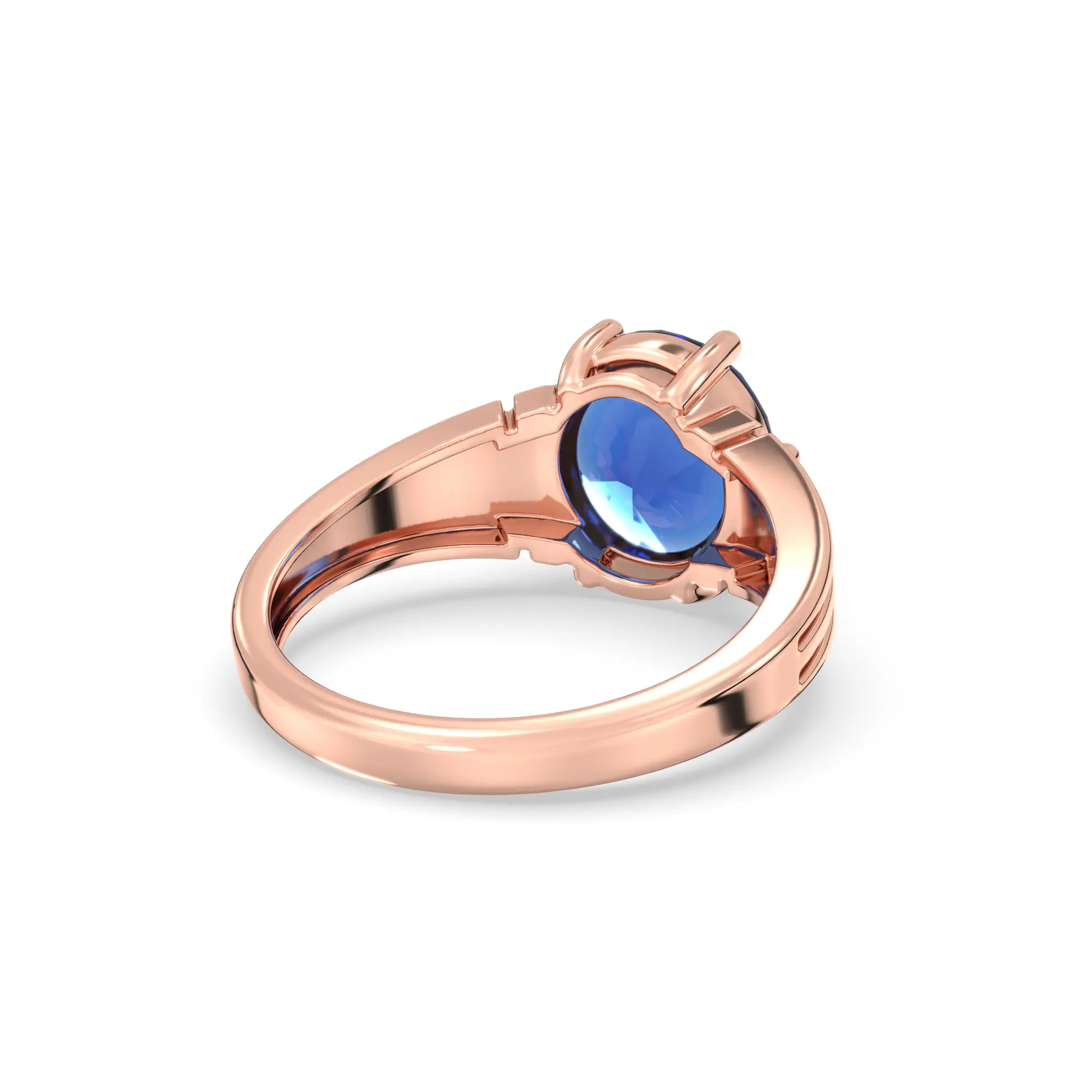 Blue Sapphire (Neelam) Ring for Women in 18K Rose Gold – Oval 9x8 mm, Prong Setting, 5 g (Design K17A-4) thumbnail