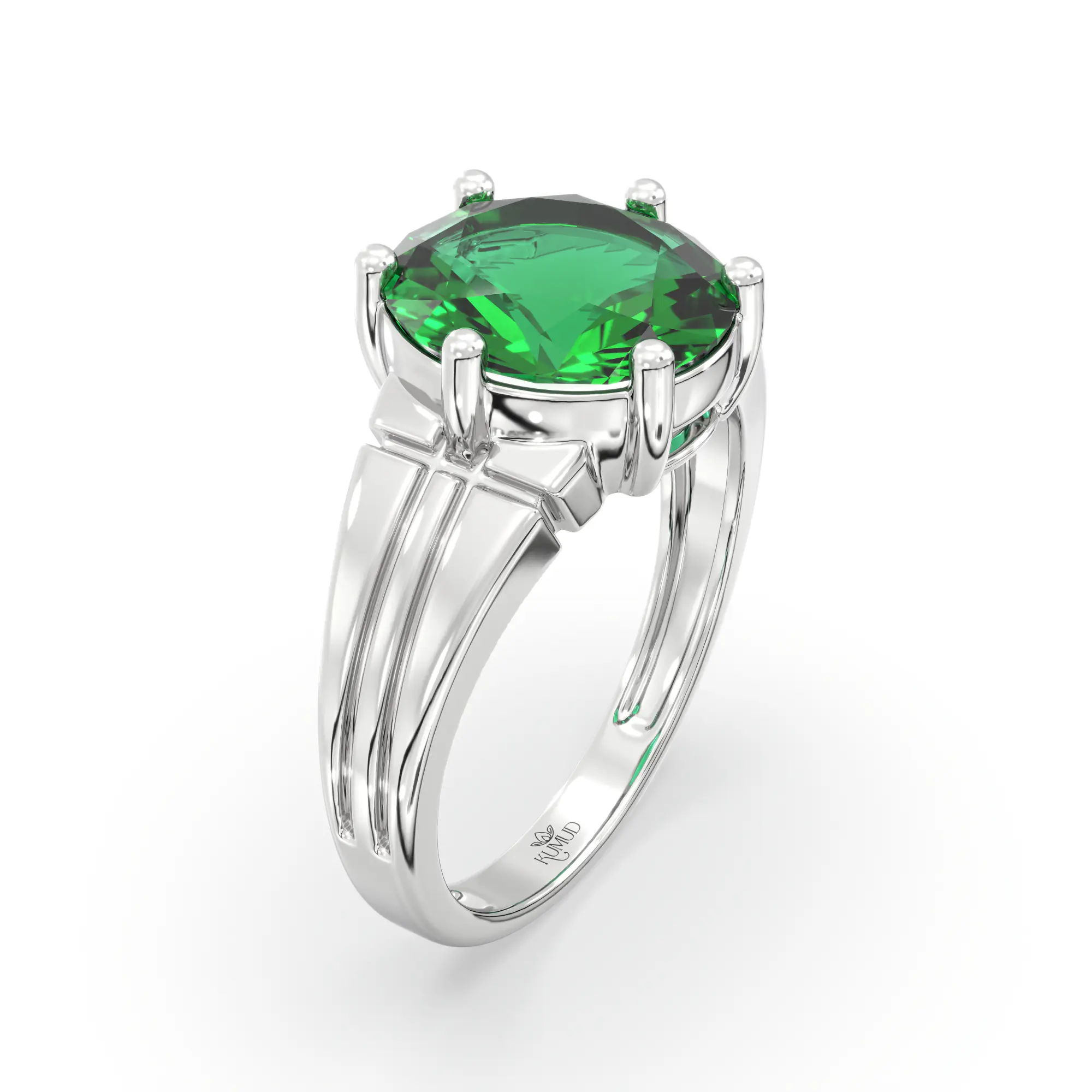Emerald (Panna) Ring for Women in 18K White Gold – Oval 9x8 mm, Prong Setting, 5 g (Design K17A-4) thumbnail