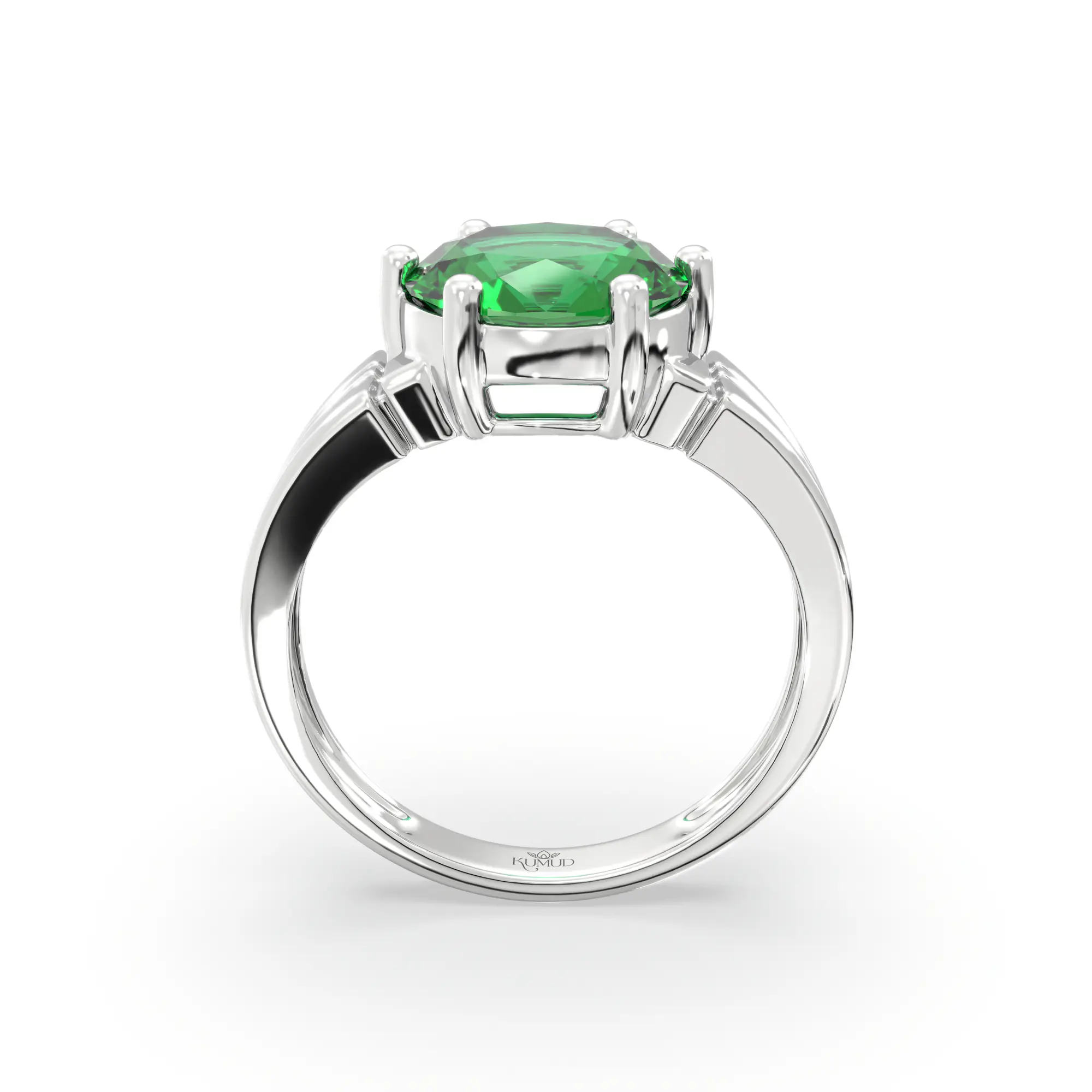 Emerald (Panna) Ring for Women in 18K White Gold – Oval 9x8 mm, Prong Setting, 5 g (Design K17A-4) thumbnail