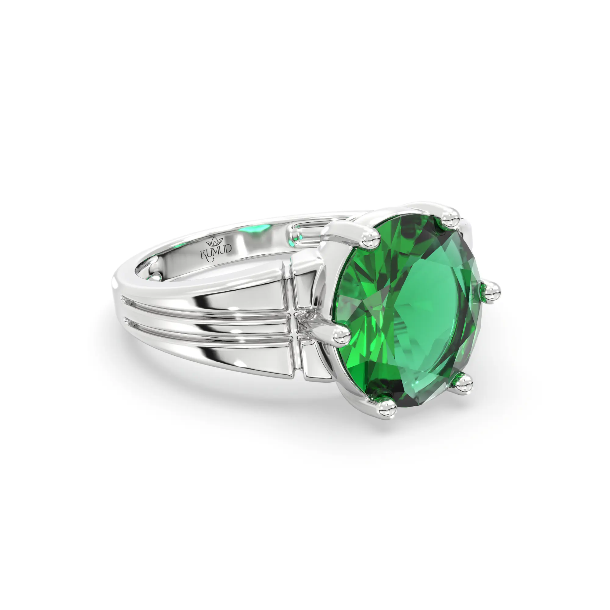 Emerald (Panna) Ring for Women in 18K White Gold – Oval 9x8 mm, Prong Setting, 5 g (Design K17A-4) thumbnail