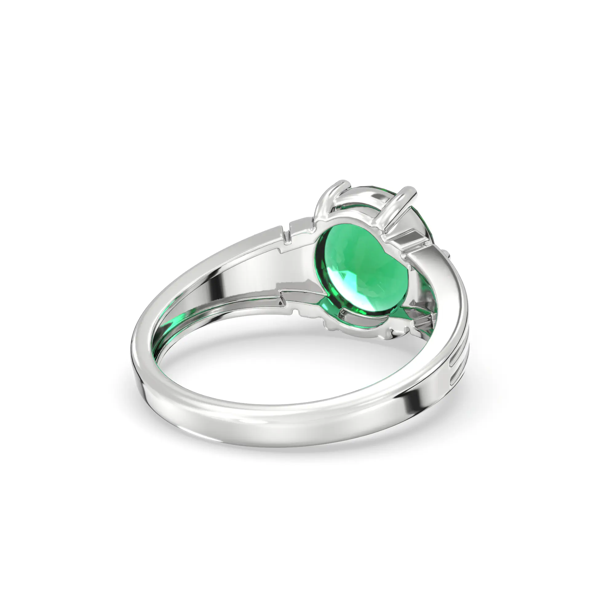 Emerald (Panna) Ring for Women in 18K White Gold – Oval 9x8 mm, Prong Setting, 5 g (Design K17A-4) thumbnail