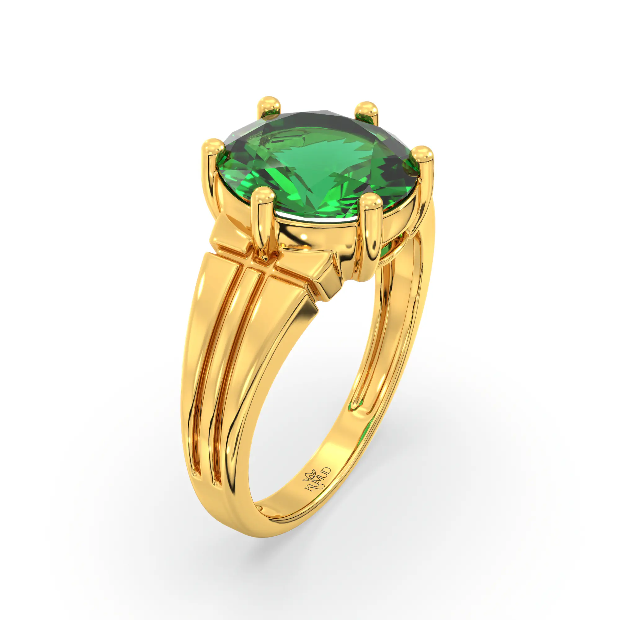 Emerald (Panna) Ring for Women in 22K Yellow Gold – Oval 9x8 mm, Prong Setting, 5 g (Design K17A-4) thumbnail