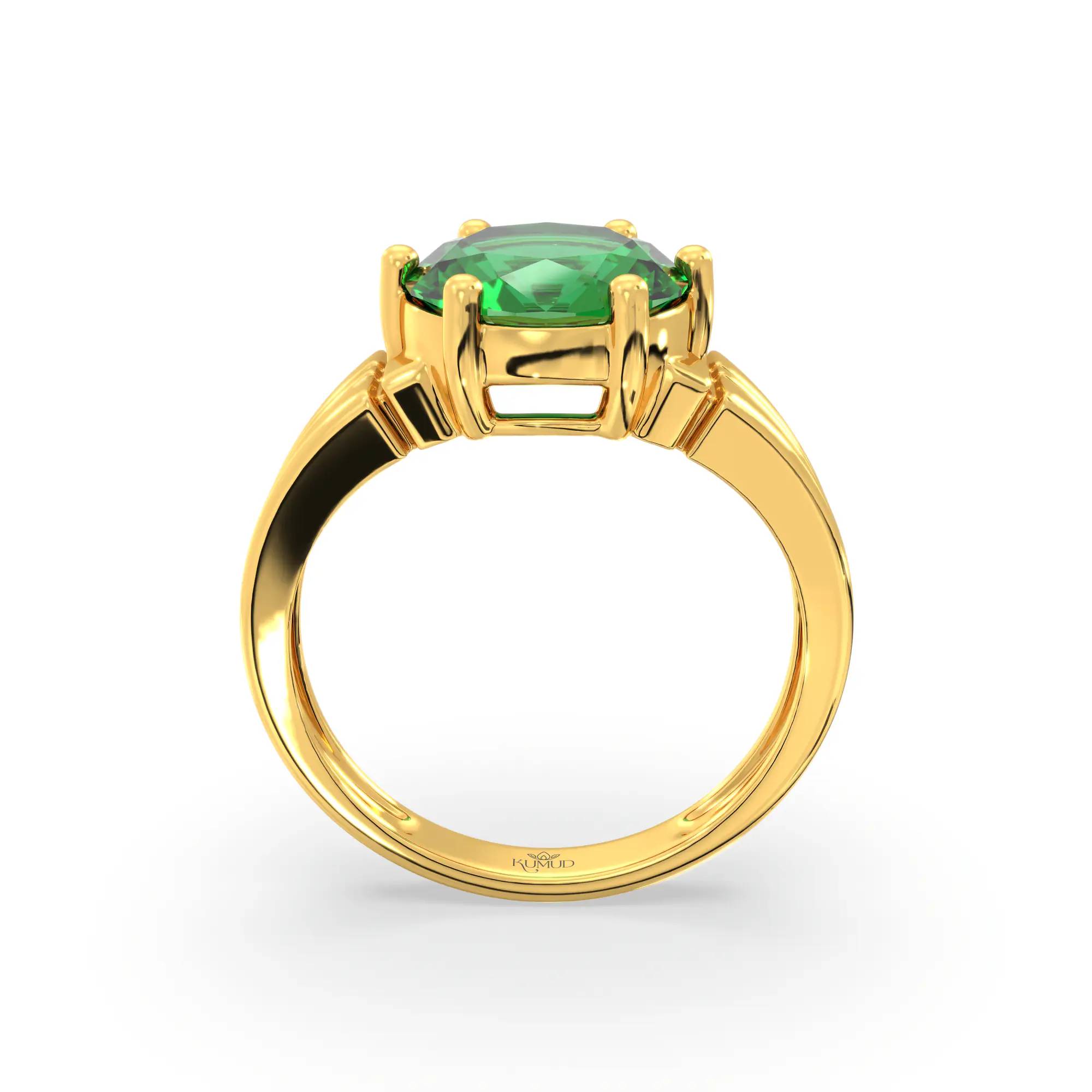 Emerald (Panna) Ring for Women in 22K Yellow Gold – Oval 9x8 mm, Prong Setting, 5 g (Design K17A-4) thumbnail