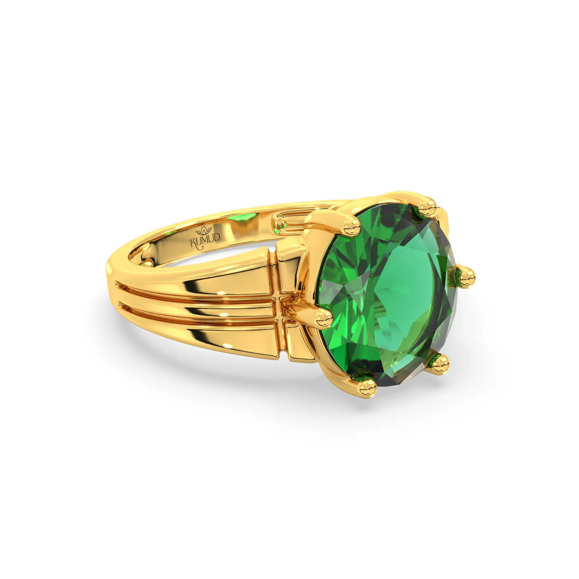 Emerald (Panna) Ring for Women in 22K Yellow Gold – Oval 9x8 mm, Prong Setting, 5 g (Design K17A-4) thumbnail