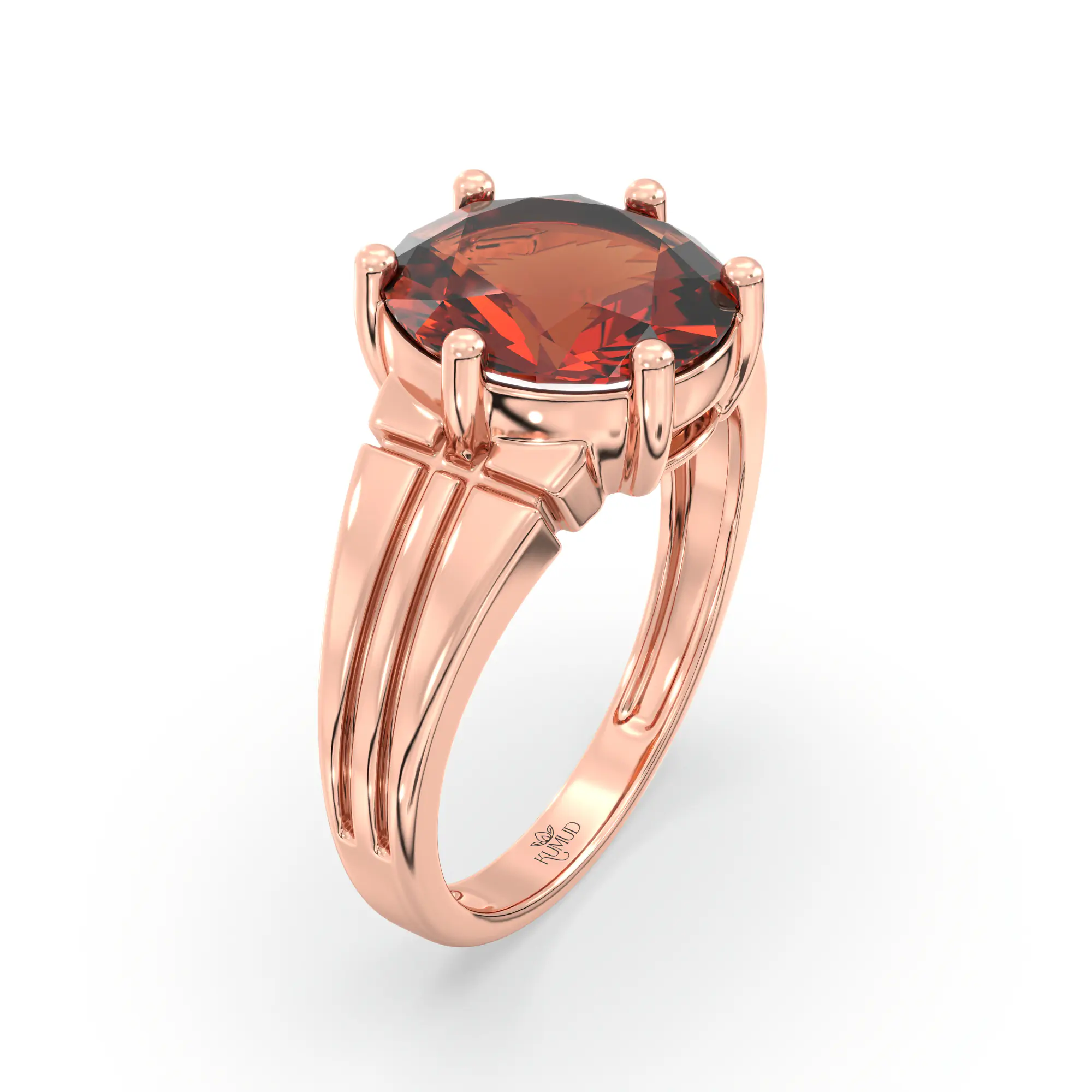Hessonite (Gomed) Ring for Women in 18K Rose Gold – Oval 9x8 mm, Prong Setting, 5 g (Design K17A-4) thumbnail