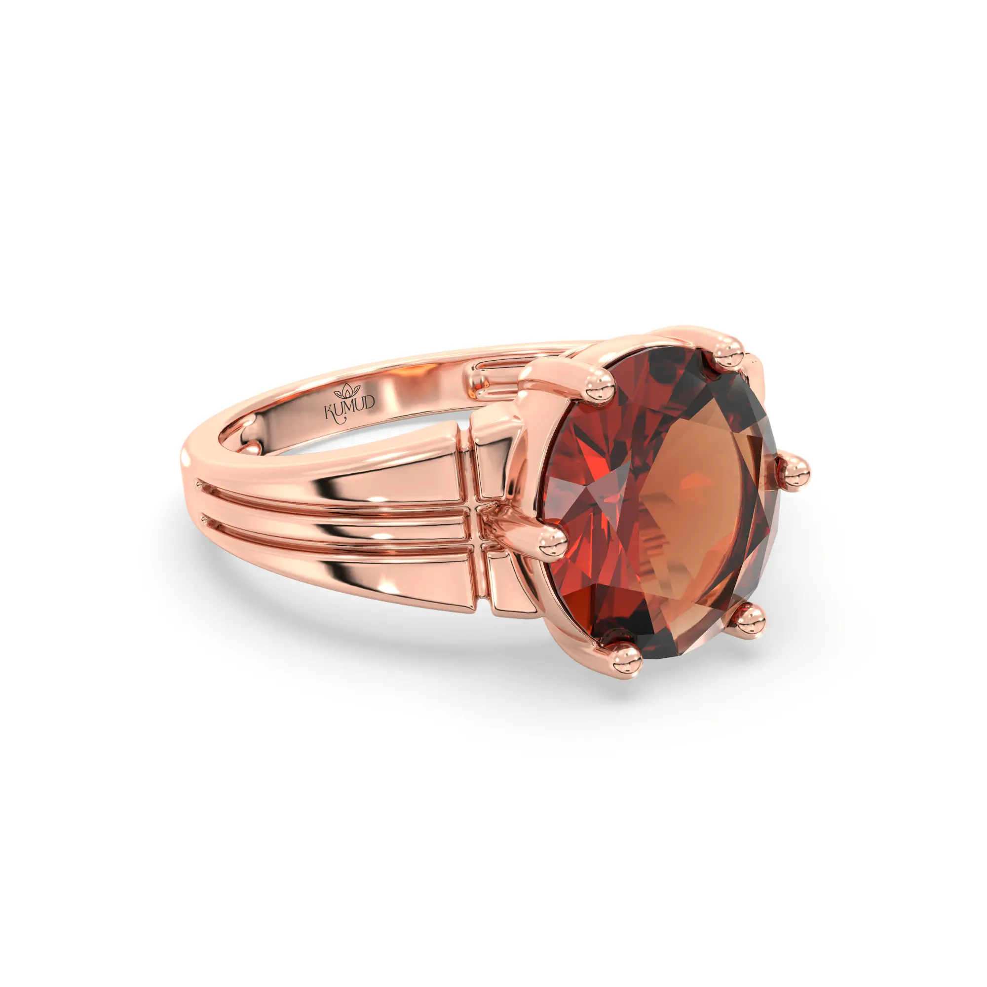 Hessonite (Gomed) Ring for Women in 18K Rose Gold – Oval 9x8 mm, Prong Setting, 5 g (Design K17A-4) thumbnail