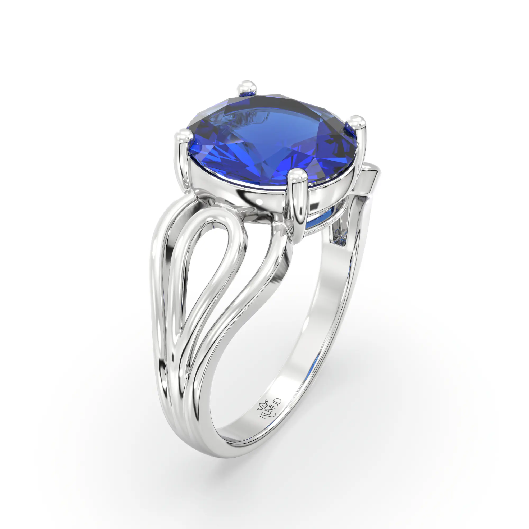 Blue Sapphire (Neelam) Ring for Women in 18K White Gold – Oval 9x8 mm, Prong Setting, 5 g (Design K17A-5) thumbnail
