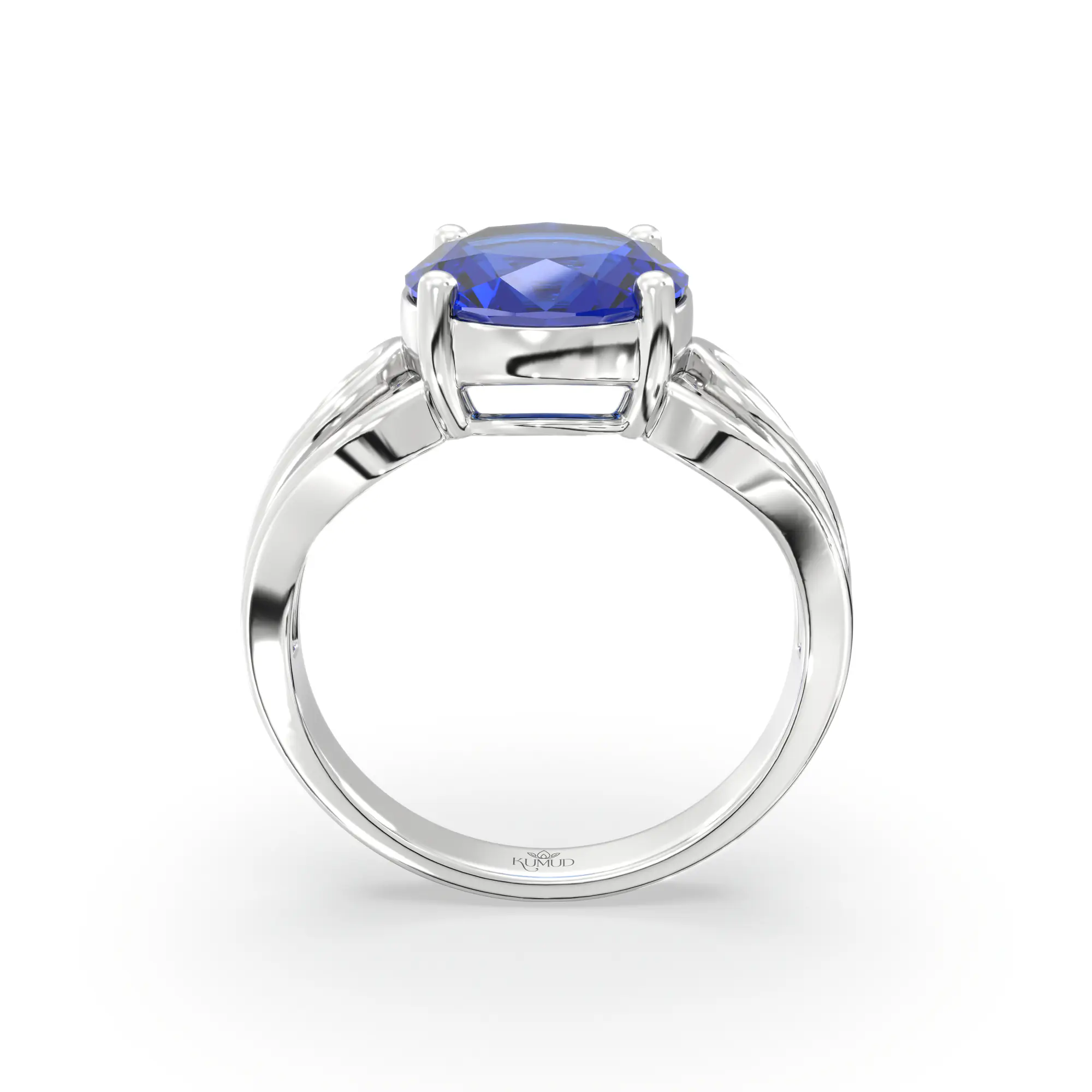 Blue Sapphire (Neelam) Ring for Women in 18K White Gold – Oval 9x8 mm, Prong Setting, 5 g (Design K17A-5) thumbnail