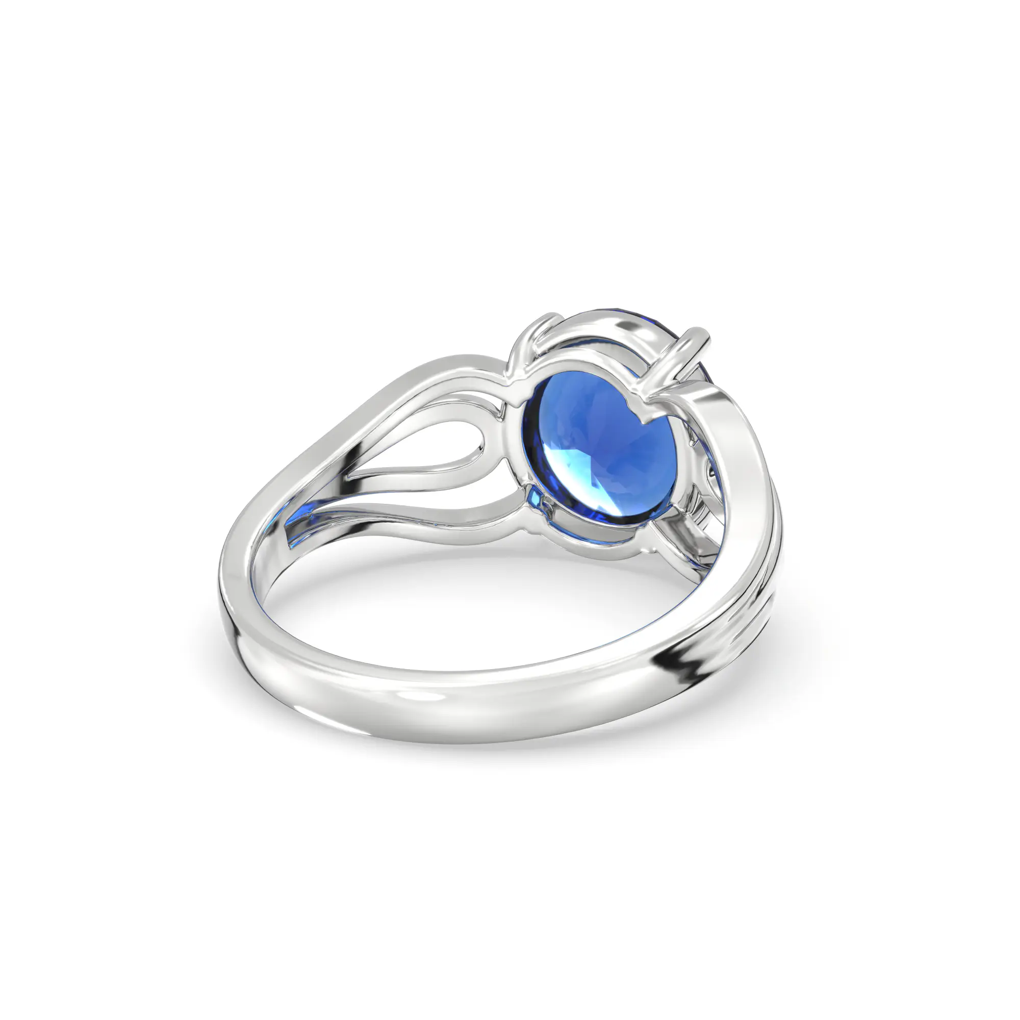 Blue Sapphire (Neelam) Ring for Women in 18K White Gold – Oval 9x8 mm, Prong Setting, 5 g (Design K17A-5) thumbnail