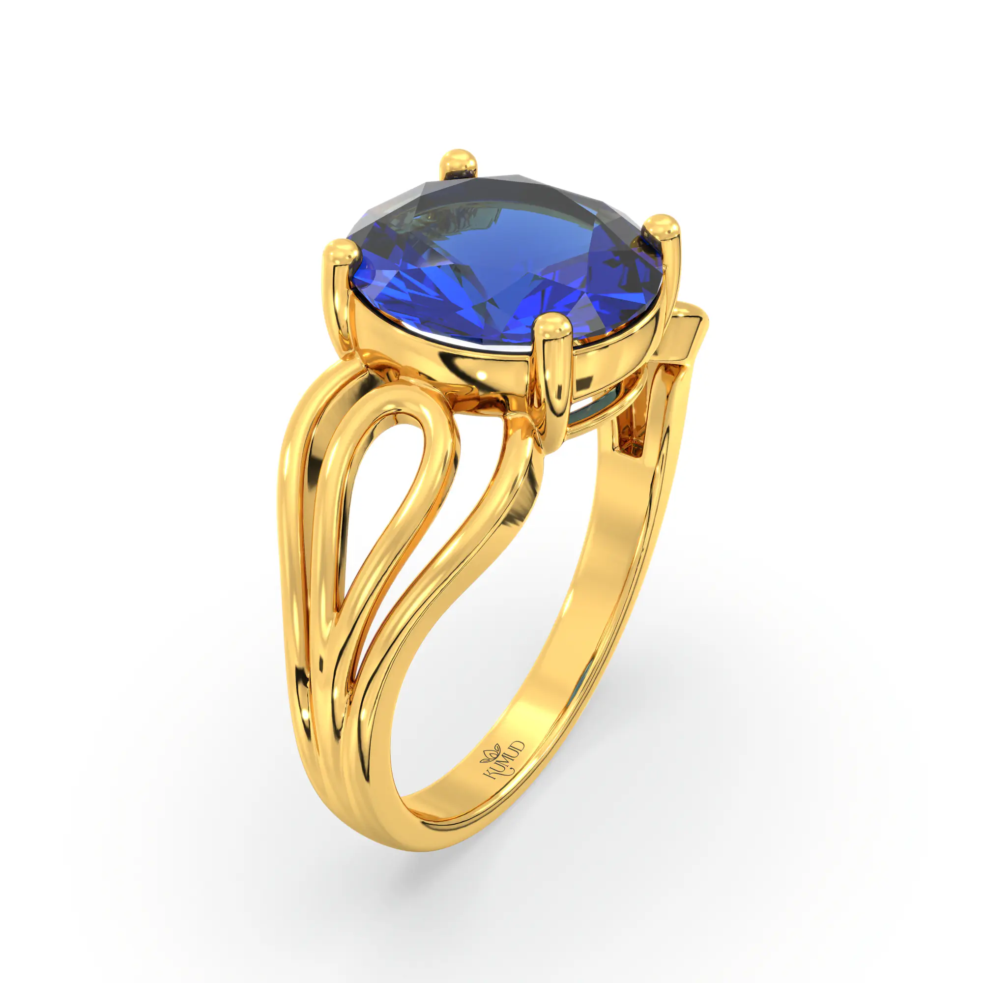 Blue Sapphire (Neelam) Ring for Women in 22K Yellow Gold – Oval 9x8 mm, Prong Setting, 5 g (Design K17A-5) thumbnail