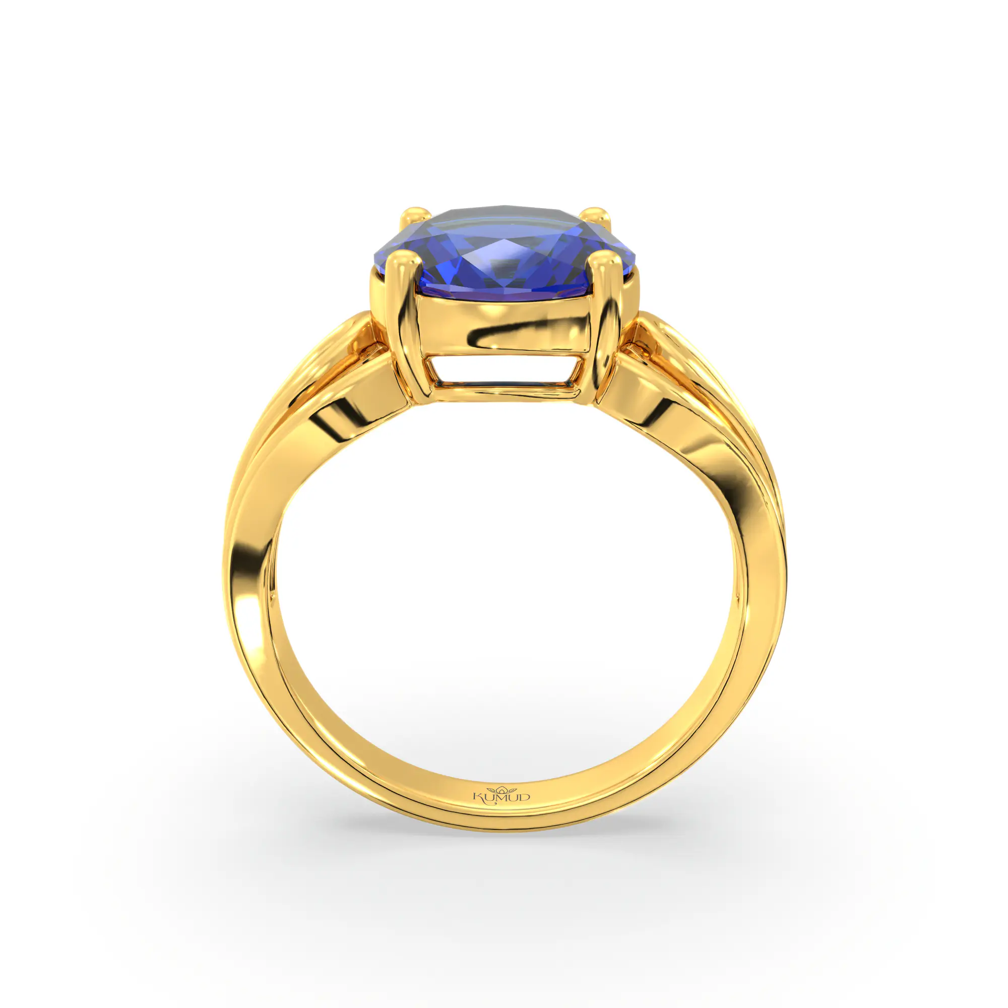 Blue Sapphire (Neelam) Ring for Women in 22K Yellow Gold – Oval 9x8 mm, Prong Setting, 5 g (Design K17A-5) thumbnail