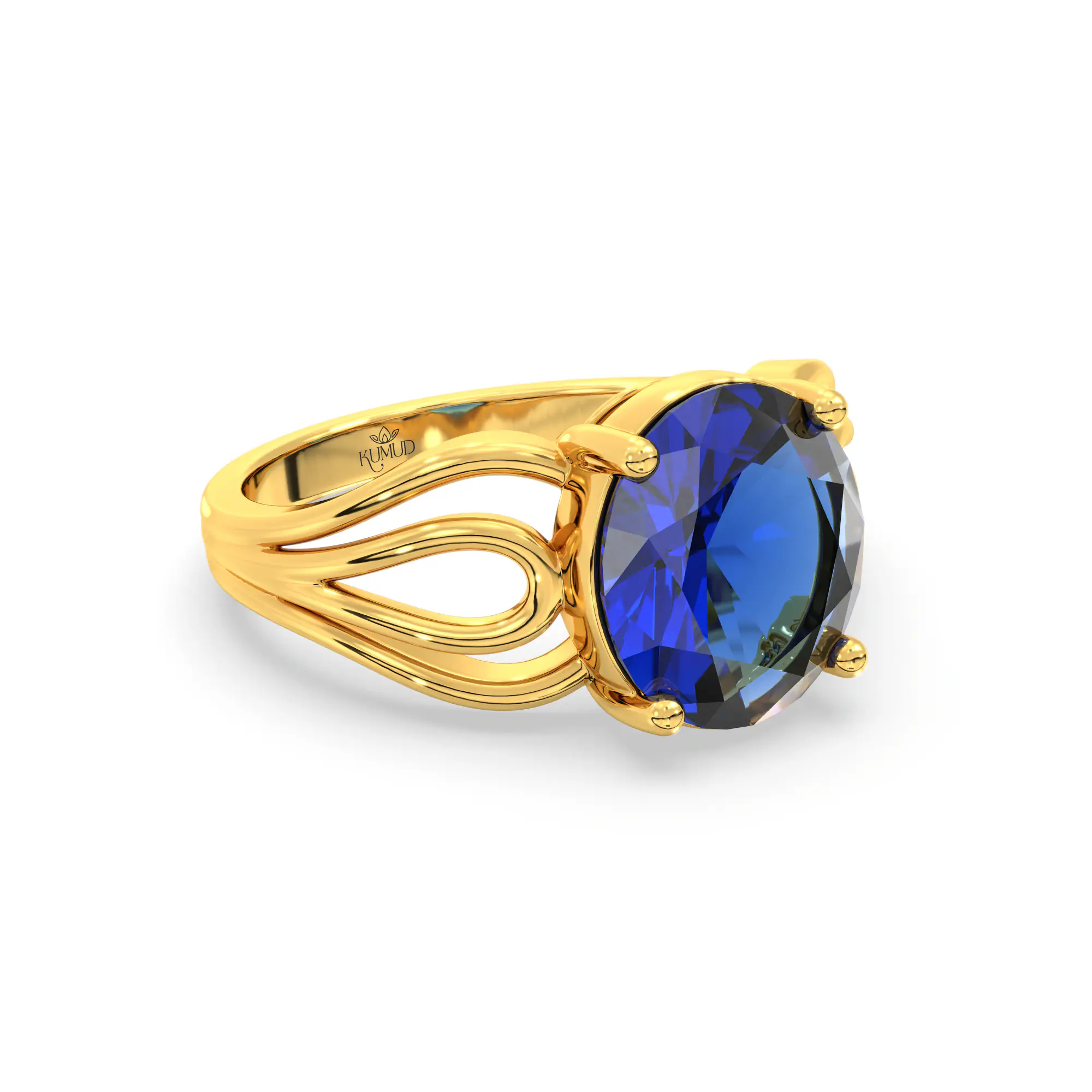 Blue Sapphire (Neelam) Ring for Women in 22K Yellow Gold – Oval 9x8 mm, Prong Setting, 5 g (Design K17A-5) thumbnail