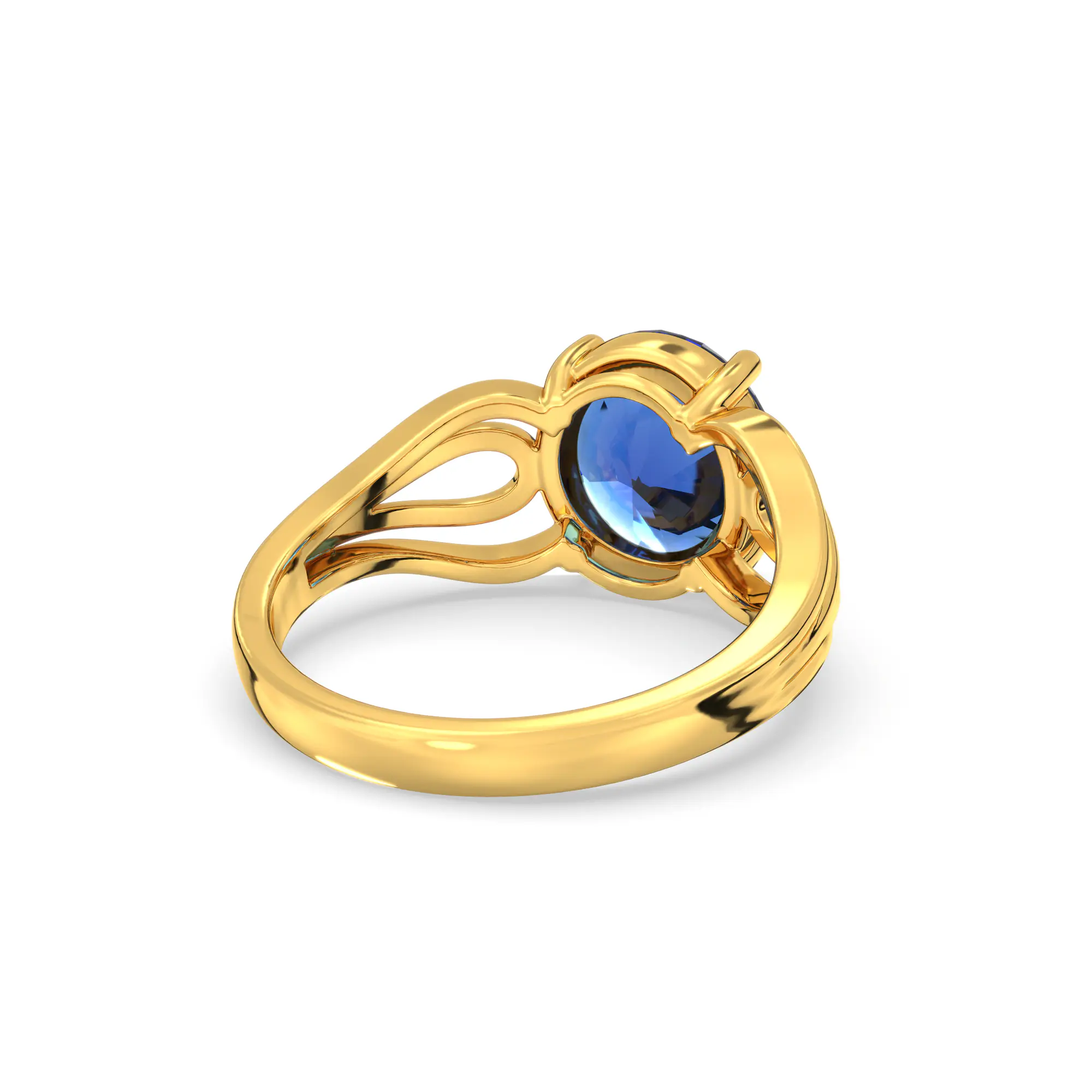 Blue Sapphire (Neelam) Ring for Women in 22K Yellow Gold – Oval 9x8 mm, Prong Setting, 5 g (Design K17A-5) thumbnail