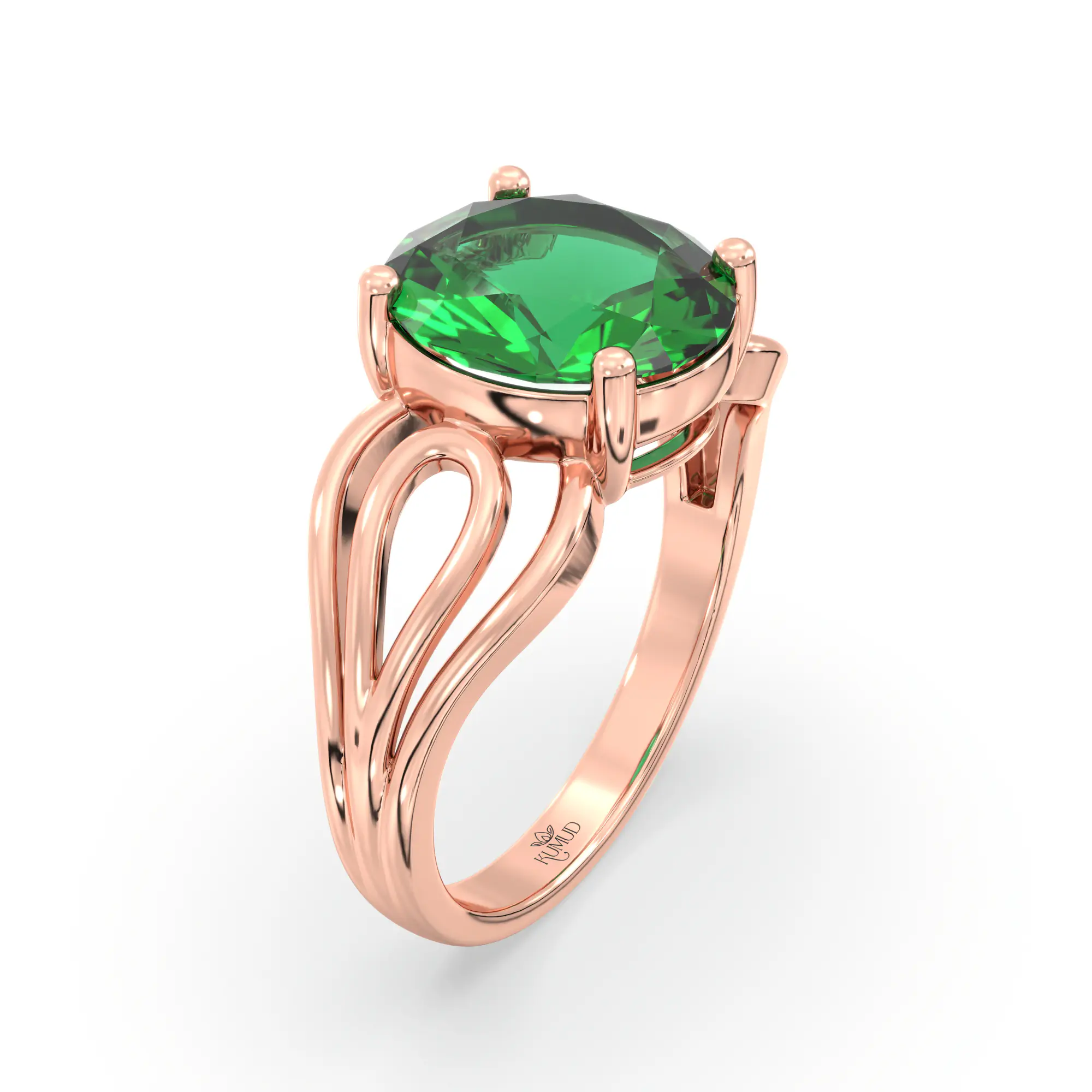 Emerald (Panna) Ring for Women in 18K Rose Gold – Oval 9x8 mm, Prong Setting, 5 g (Design K17A-5) thumbnail