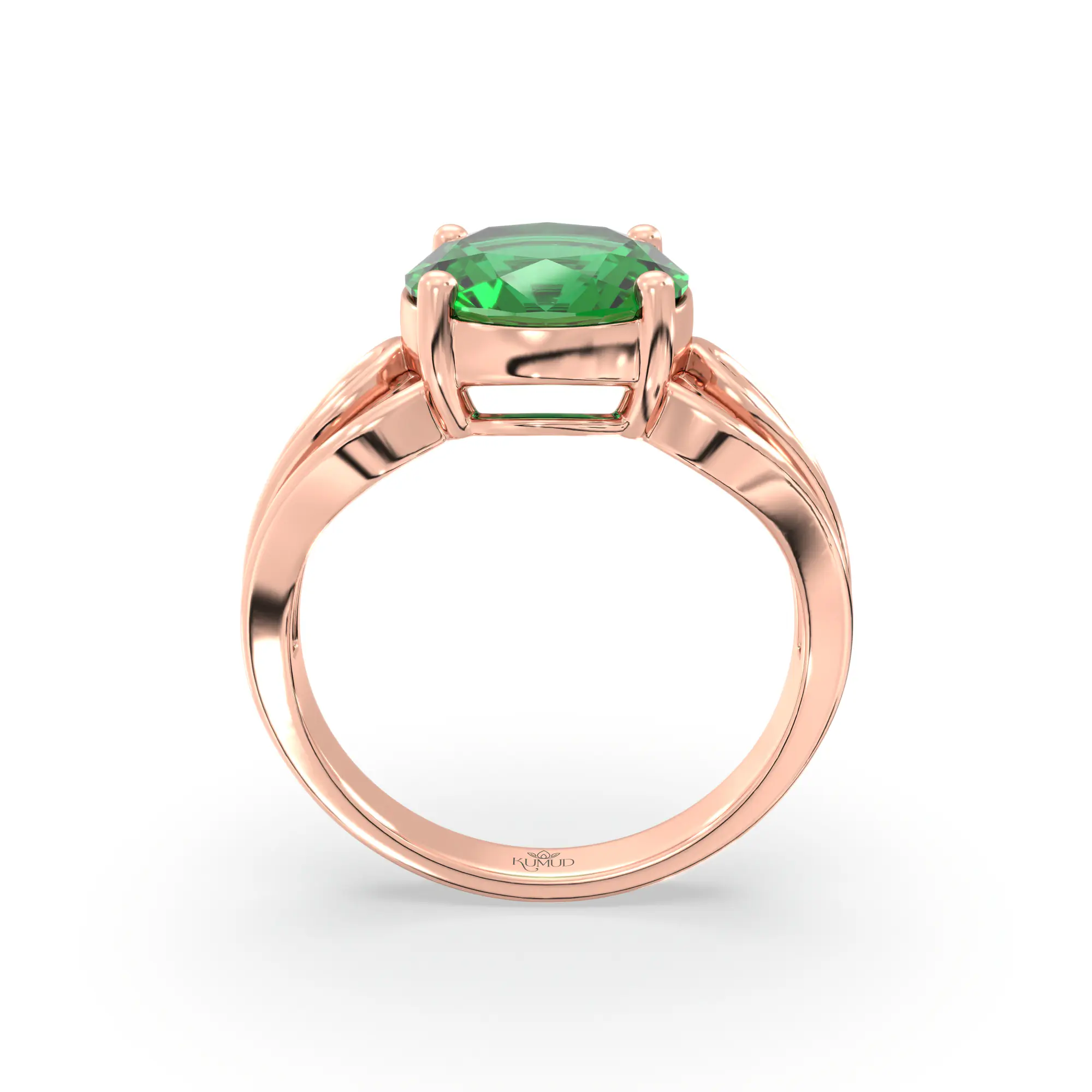 Emerald (Panna) Ring for Women in 18K Rose Gold – Oval 9x8 mm, Prong Setting, 5 g (Design K17A-5) thumbnail