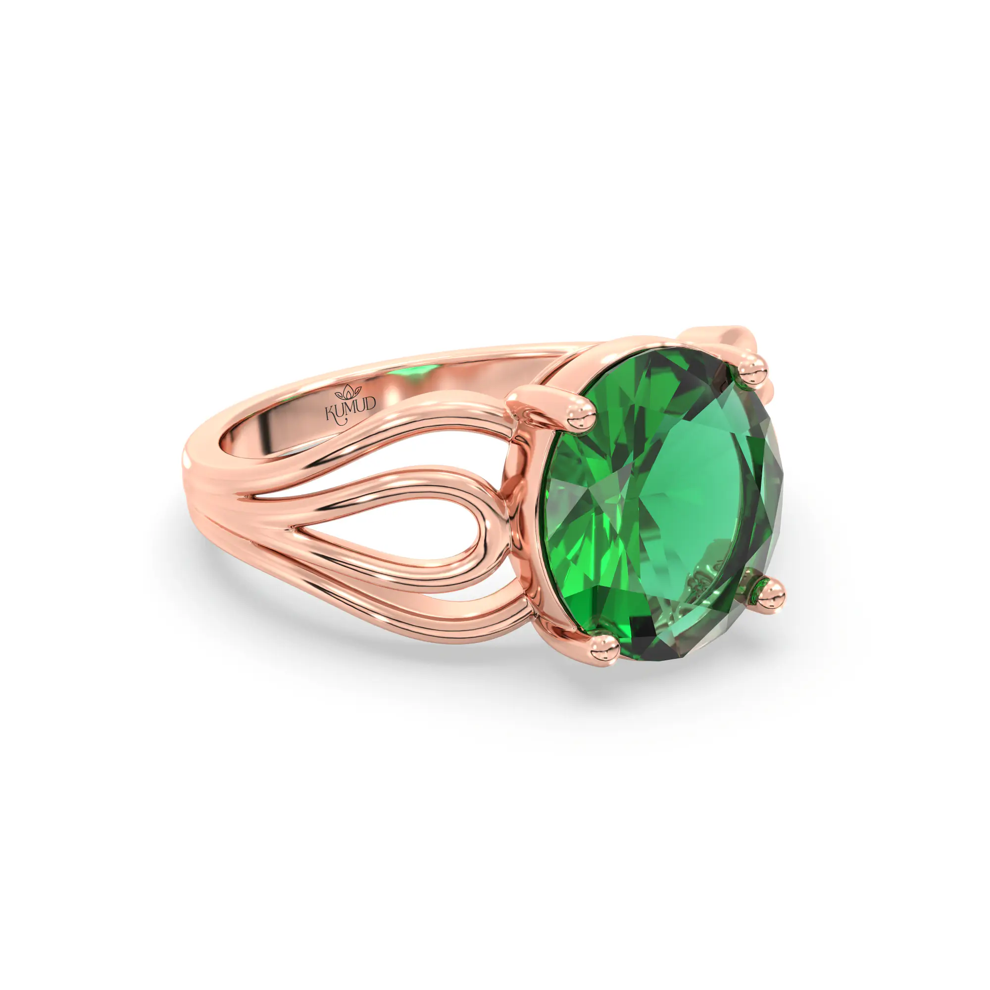 Emerald (Panna) Ring for Women in 18K Rose Gold – Oval 9x8 mm, Prong Setting, 5 g (Design K17A-5) thumbnail