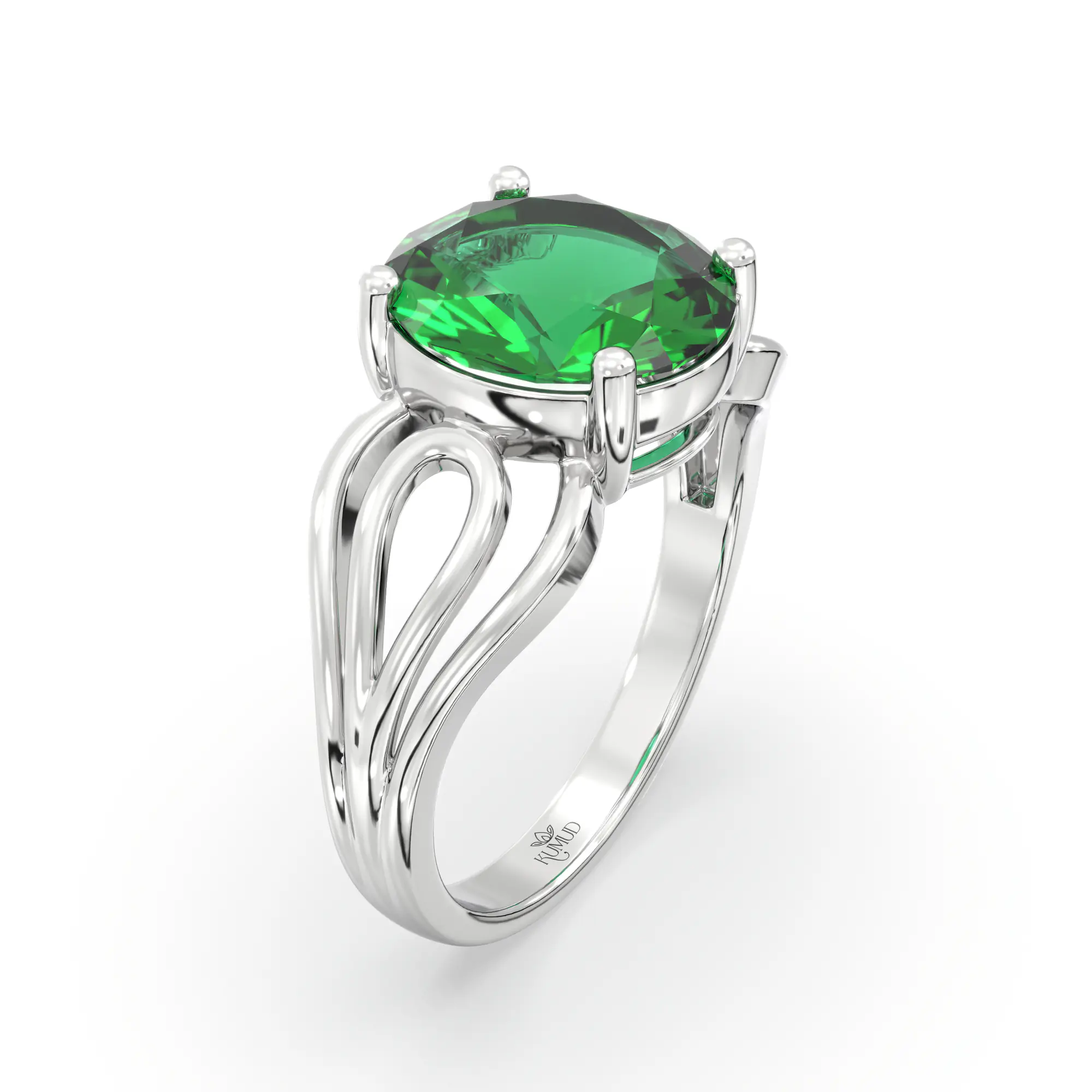 Emerald (Panna) Ring for Women in 18K White Gold – Oval 9x8 mm, Prong Setting, 5 g (Design K17A-5) thumbnail