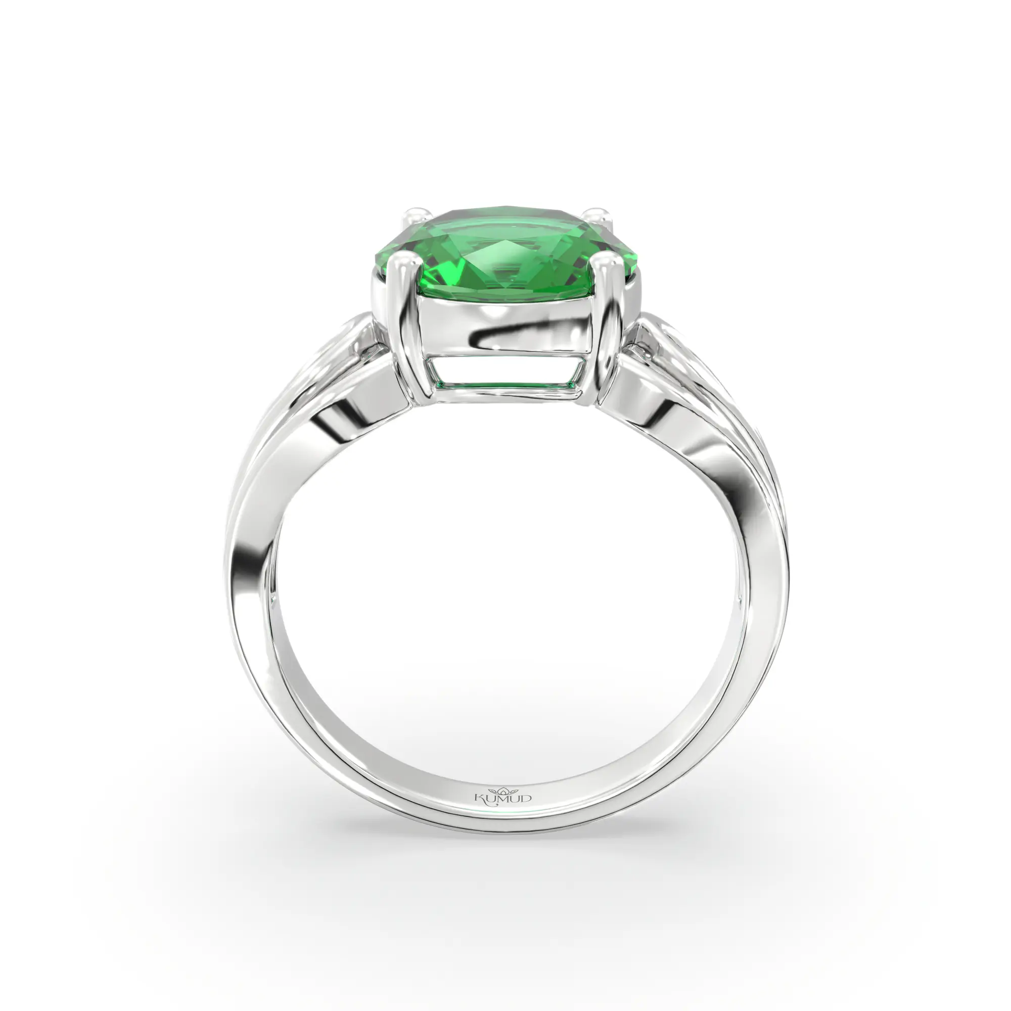 Emerald (Panna) Ring for Women in 18K White Gold – Oval 9x8 mm, Prong Setting, 5 g (Design K17A-5) thumbnail