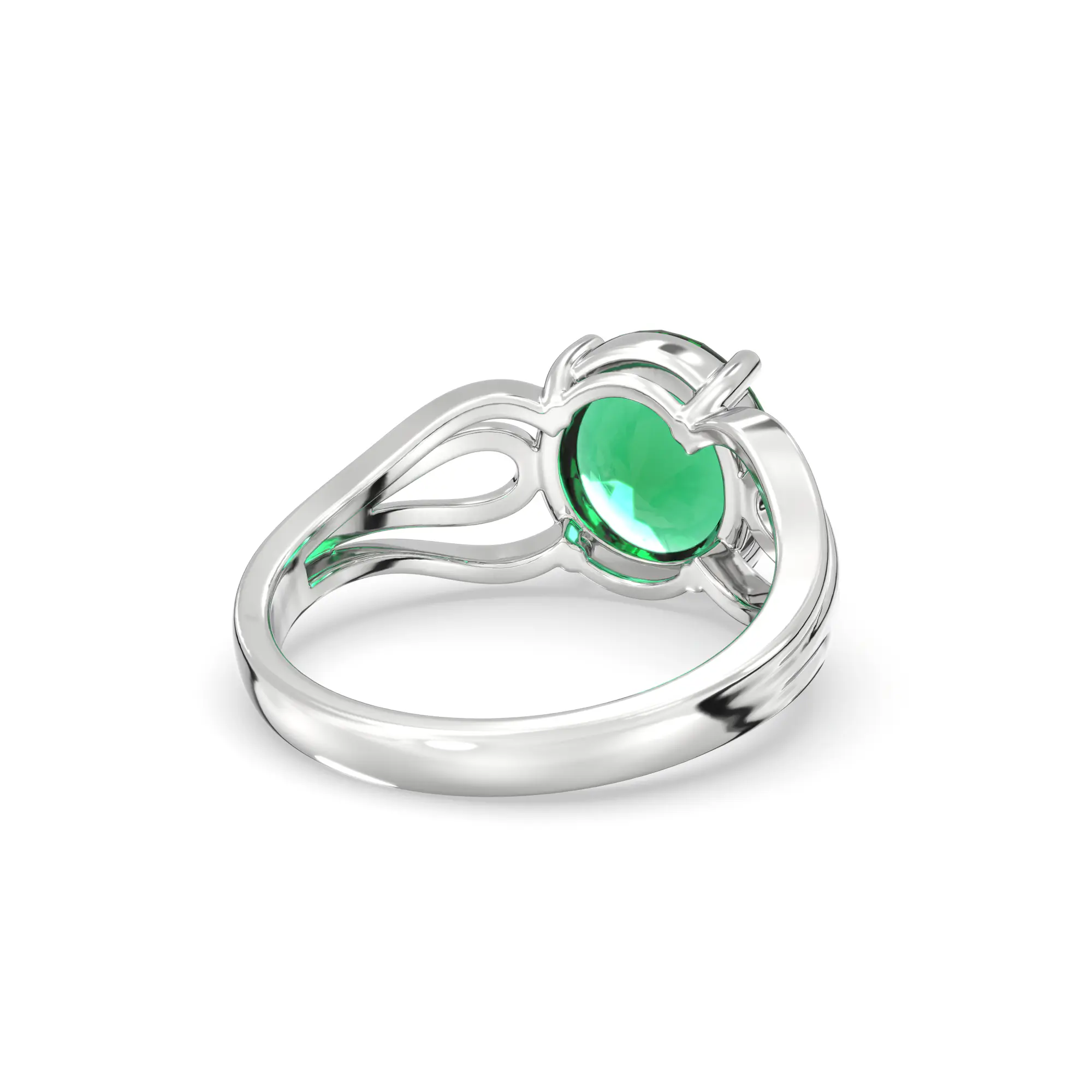 Emerald (Panna) Ring for Women in 18K White Gold – Oval 9x8 mm, Prong Setting, 5 g (Design K17A-5) thumbnail