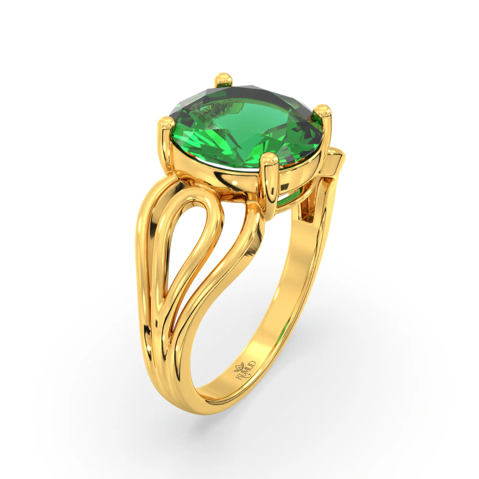 Emerald (Panna) Ring for Women in 22K Yellow Gold – Oval 9x8 mm, Prong Setting, 5 g (Design K17A-5) thumbnail
