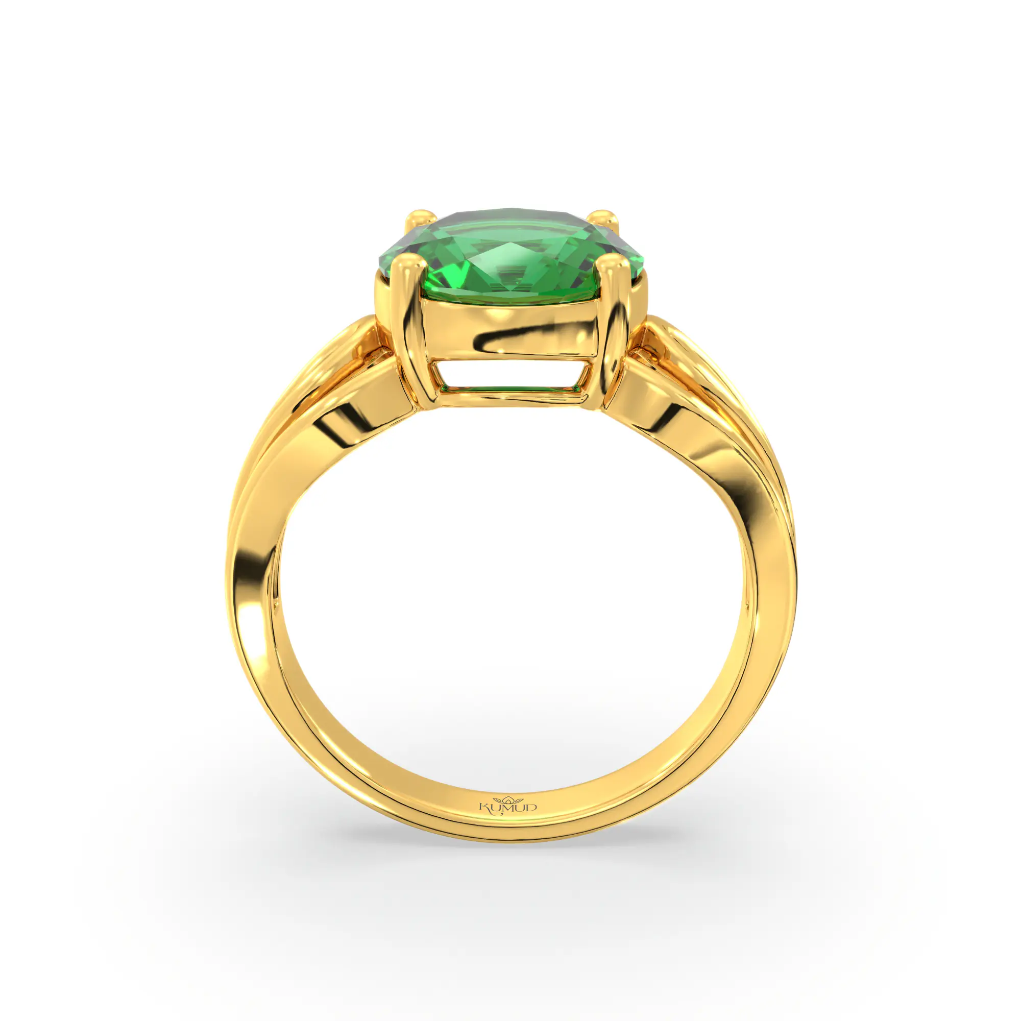 Emerald (Panna) Ring for Women in 22K Yellow Gold – Oval 9x8 mm, Prong Setting, 5 g (Design K17A-5) thumbnail