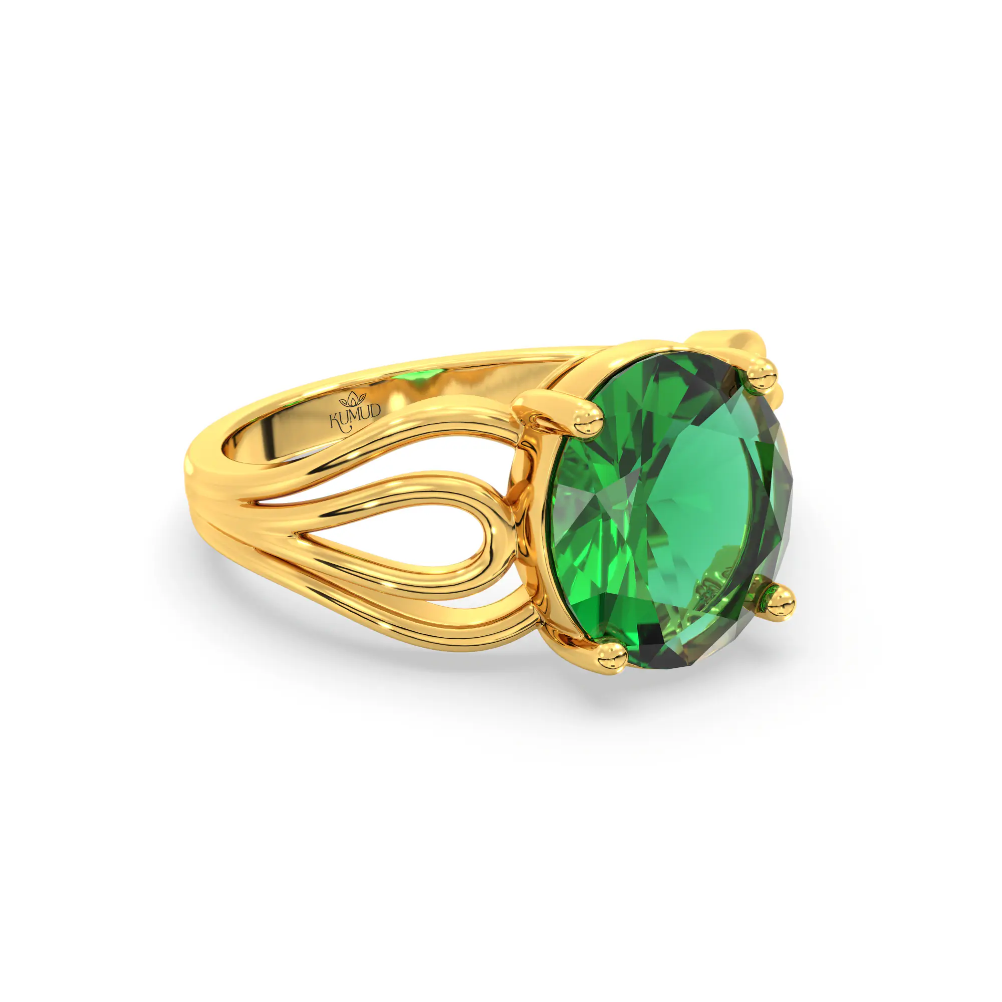 Emerald (Panna) Ring for Women in 22K Yellow Gold – Oval 9x8 mm, Prong Setting, 5 g (Design K17A-5) thumbnail