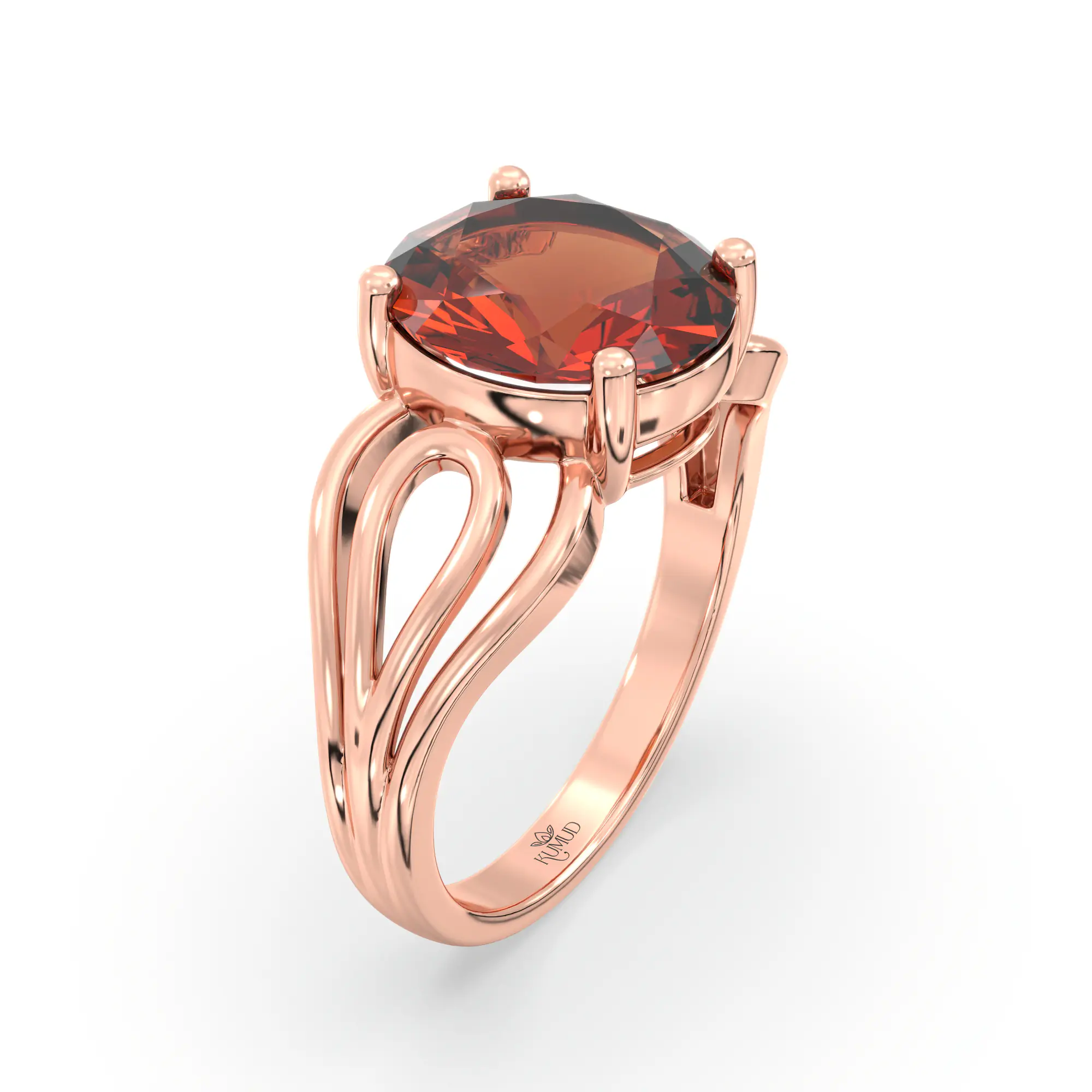 Hessonite (Gomed) Ring for Women in 18K Rose Gold – Oval 9x8 mm, Prong Setting, 5 g (Design K17A-5) thumbnail