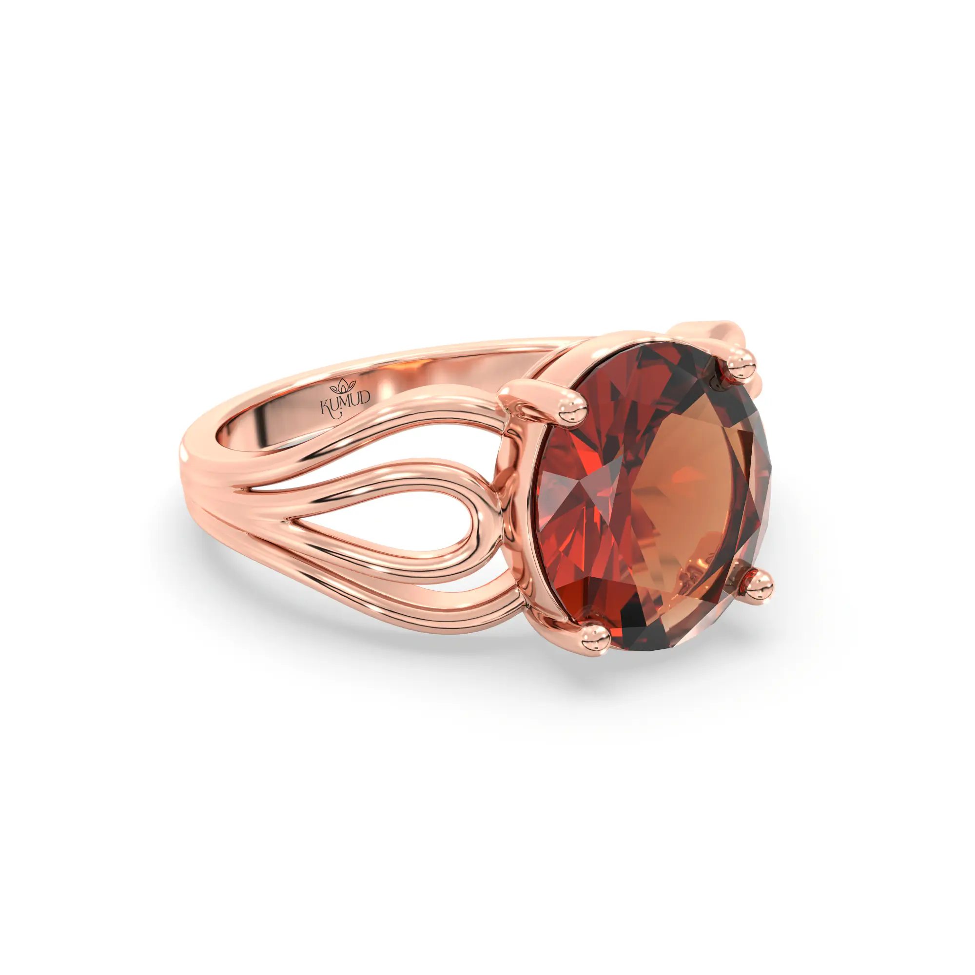 Hessonite (Gomed) Ring for Women in 18K Rose Gold – Oval 9x8 mm, Prong Setting, 5 g (Design K17A-5) thumbnail