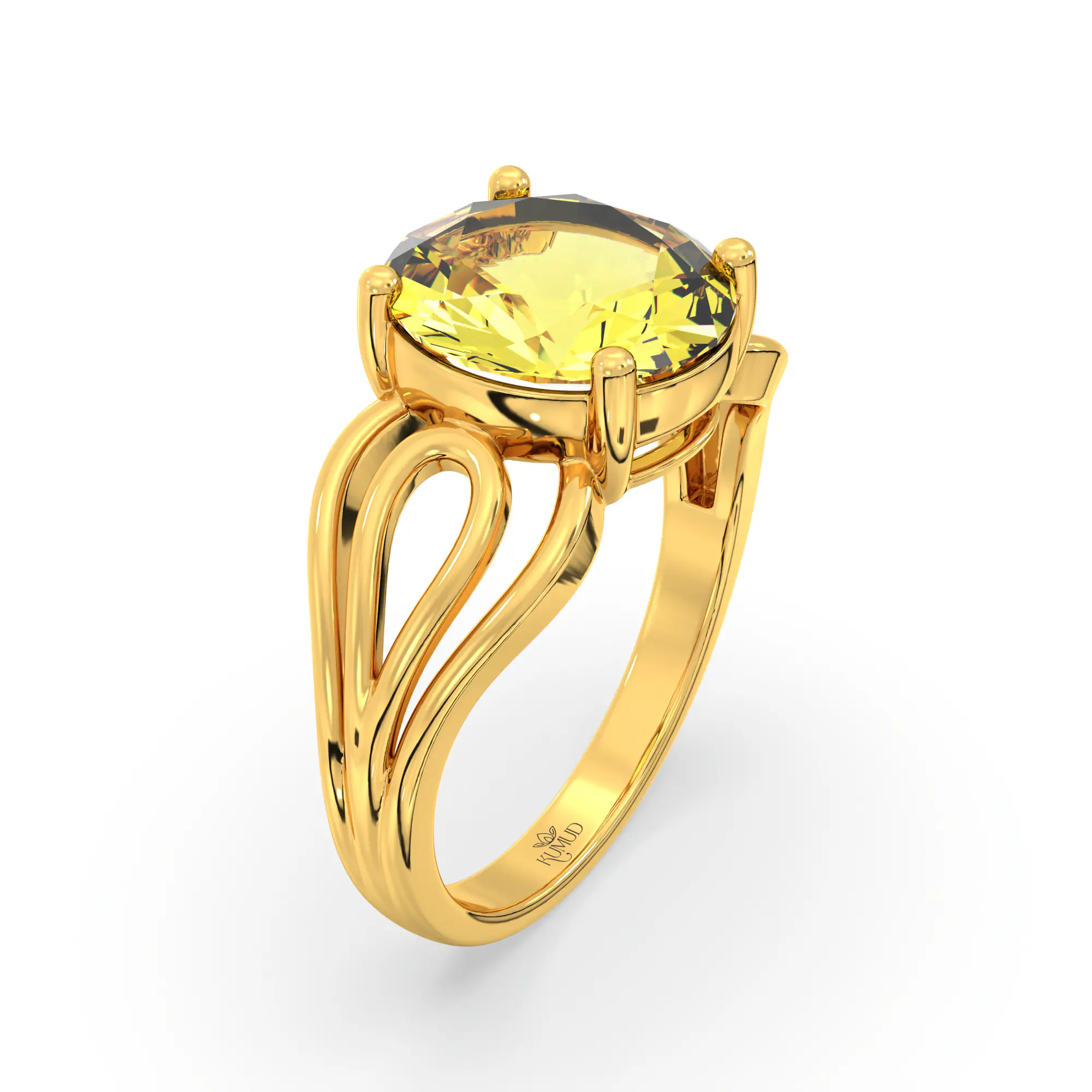 Yellow Sapphire (Pukhraj) Ring for Women in 22K Yellow Gold – Oval 9x8 mm, Prong Setting, 5 g (Design K17A-5) thumbnail