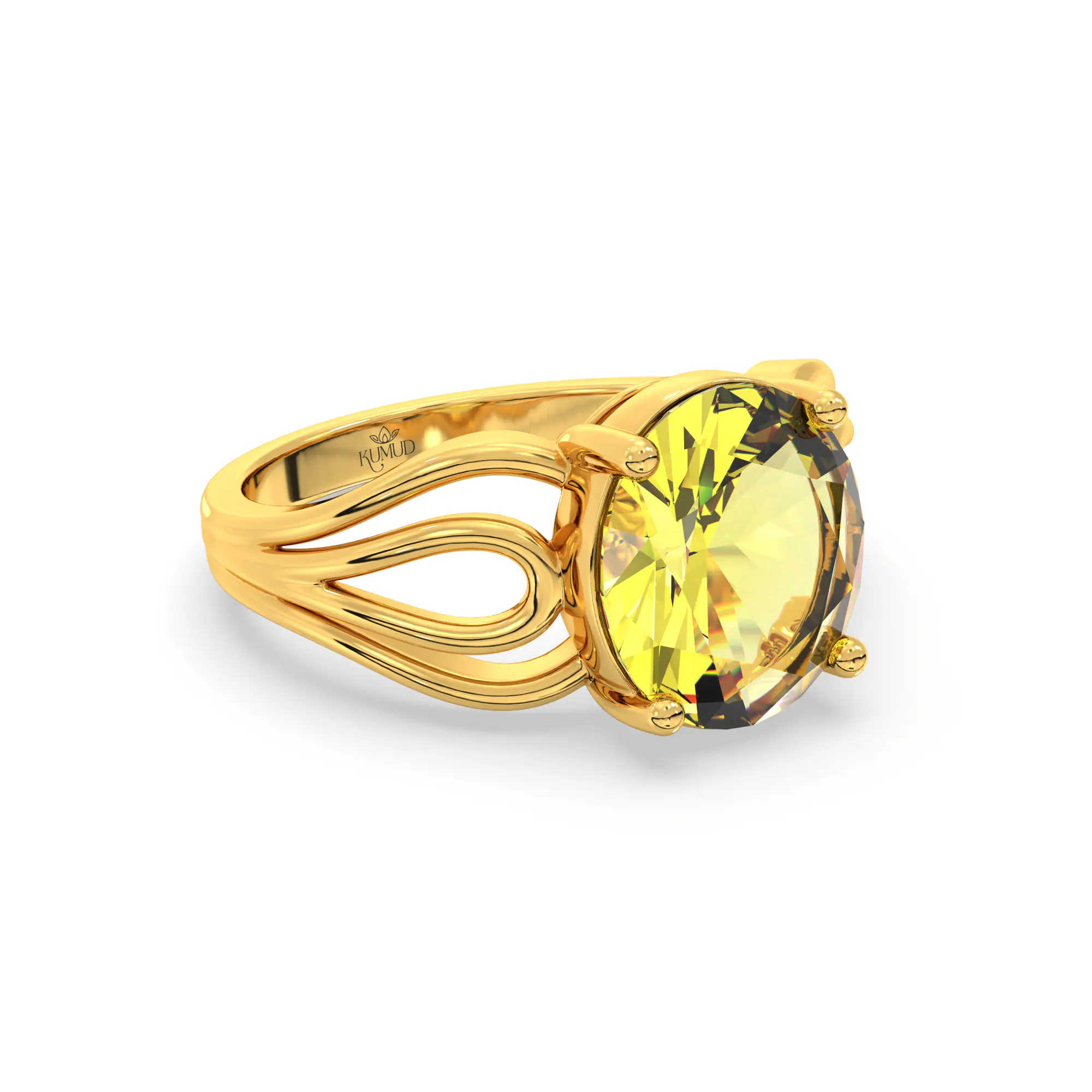 Yellow Sapphire (Pukhraj) Ring for Women in 22K Yellow Gold – Oval 9x8 mm, Prong Setting, 5 g (Design K17A-5) thumbnail