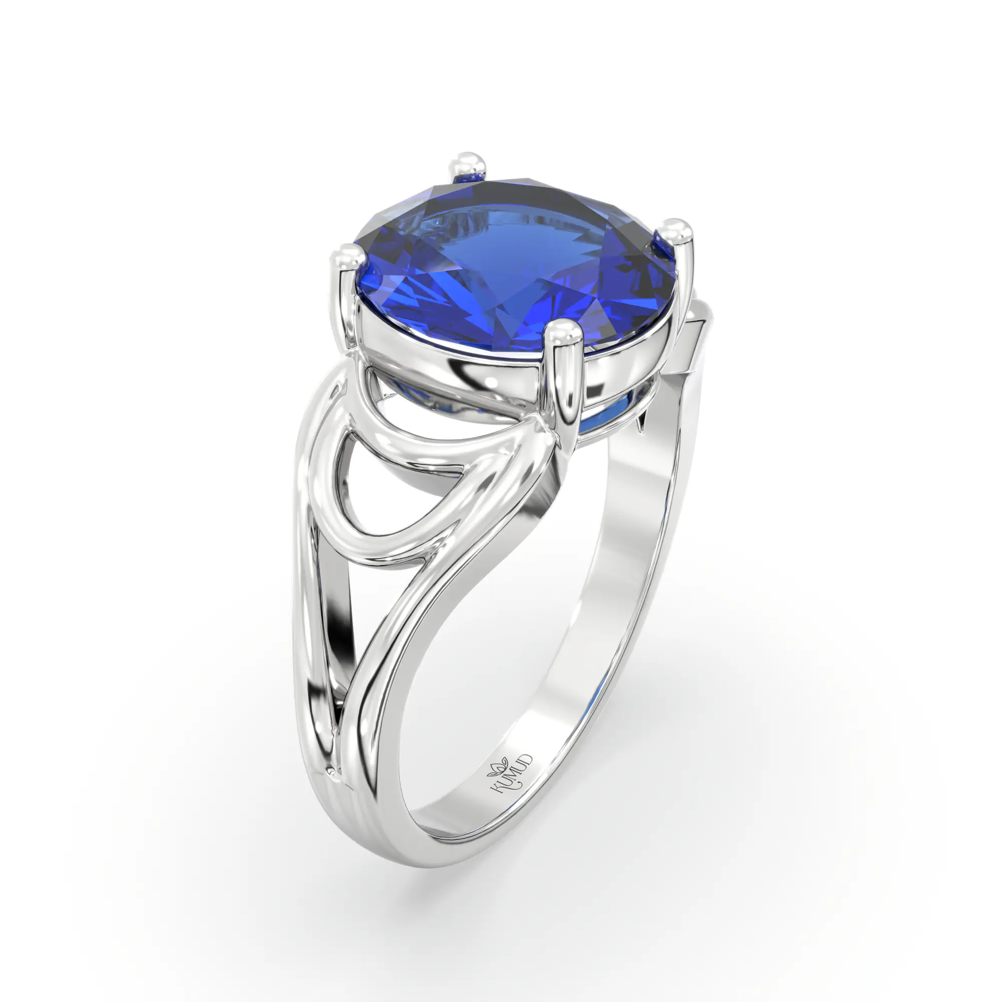 Blue Sapphire (Neelam) Ring for Women in 18K White Gold – Oval 9x8 mm, Prong Setting, 5 g (Design K17A-6) thumbnail