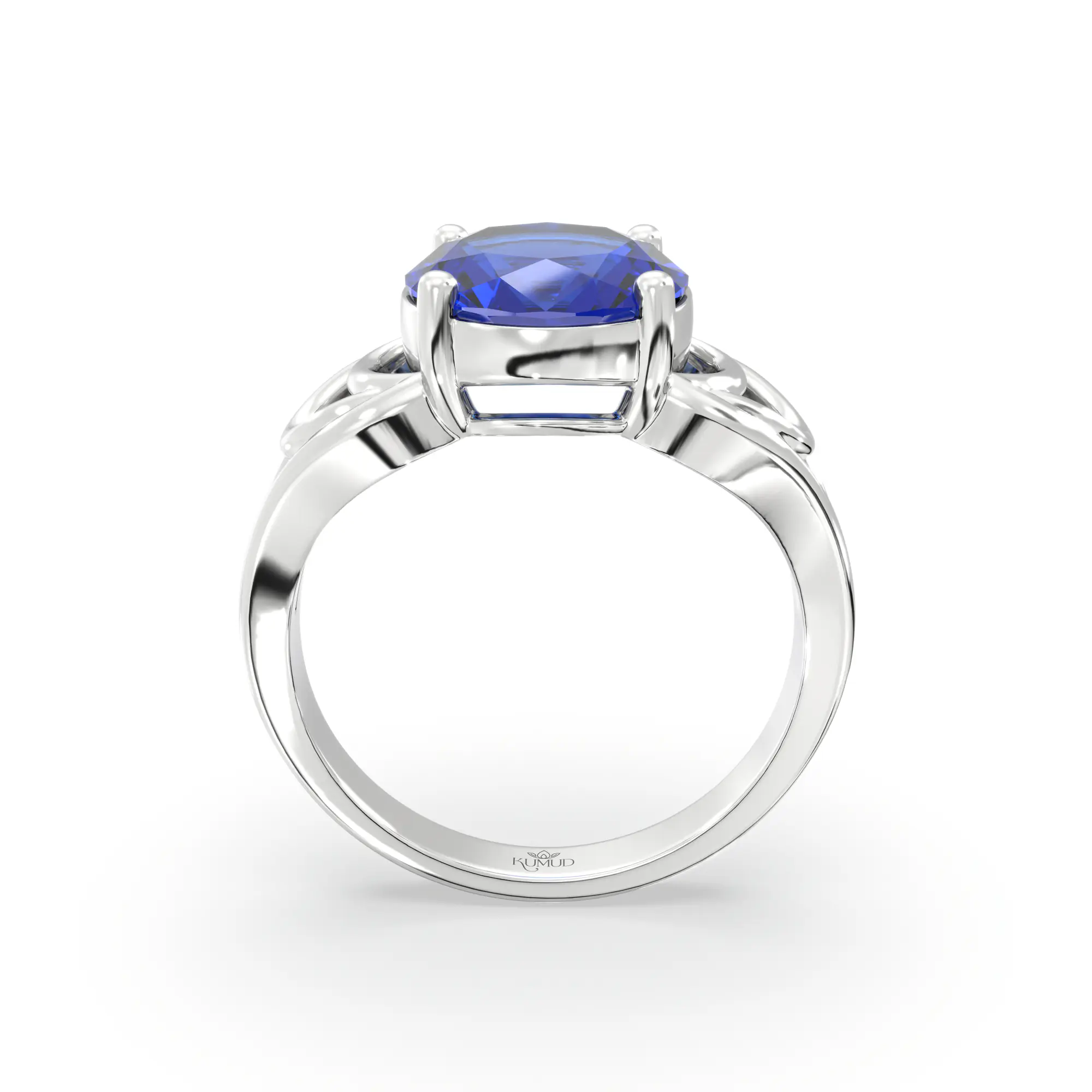 Blue Sapphire (Neelam) Ring for Women in 18K White Gold – Oval 9x8 mm, Prong Setting, 5 g (Design K17A-6) thumbnail
