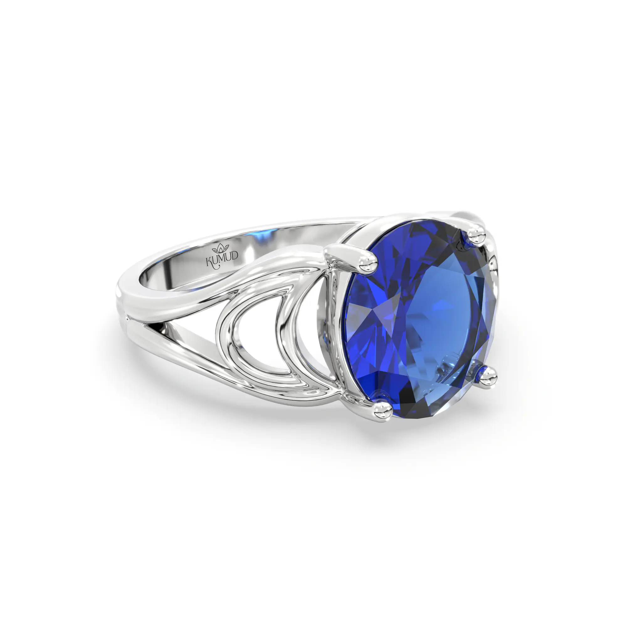 Blue Sapphire (Neelam) Ring for Women in 18K White Gold – Oval 9x8 mm, Prong Setting, 5 g (Design K17A-6) thumbnail