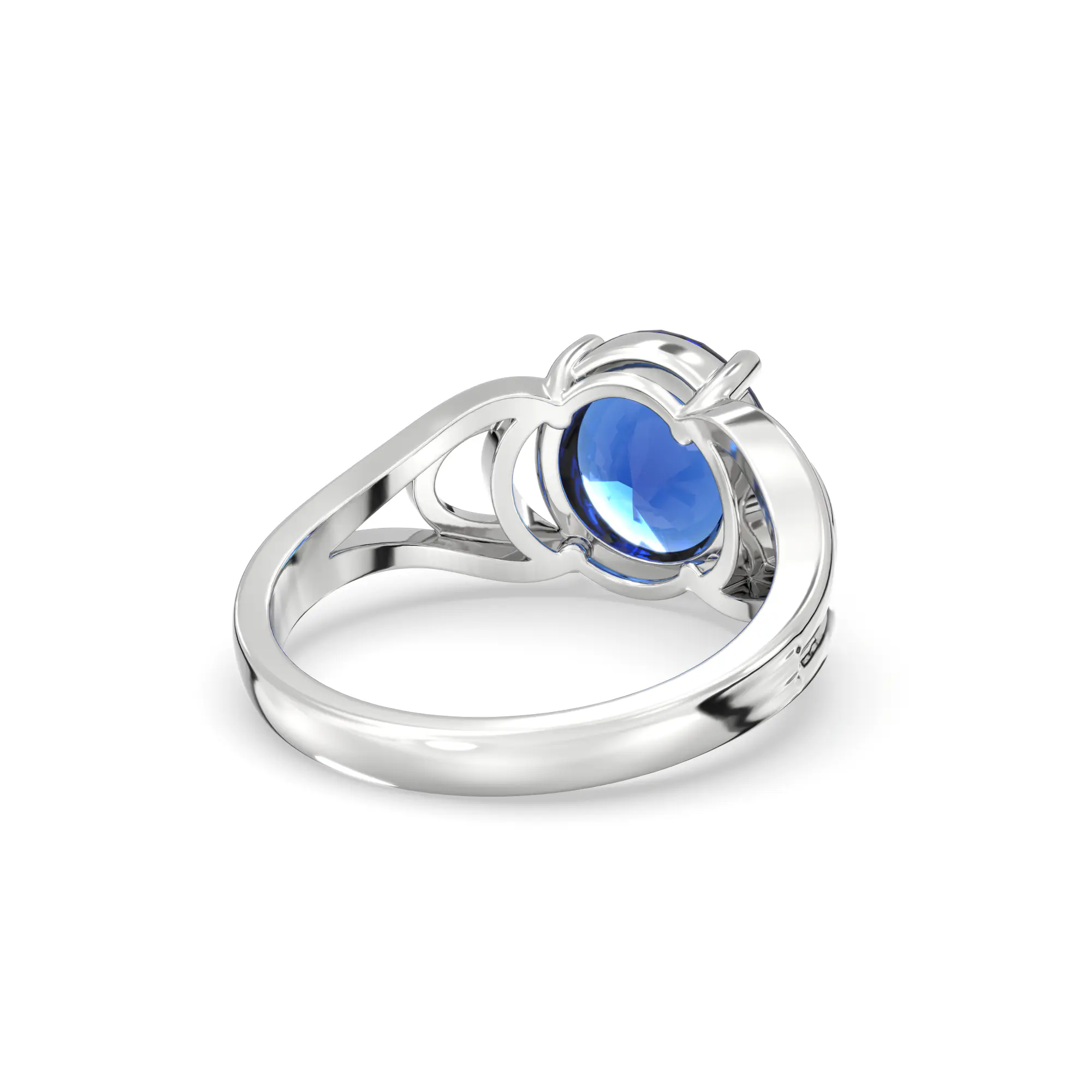 Blue Sapphire (Neelam) Ring for Women in 18K White Gold – Oval 9x8 mm, Prong Setting, 5 g (Design K17A-6) thumbnail