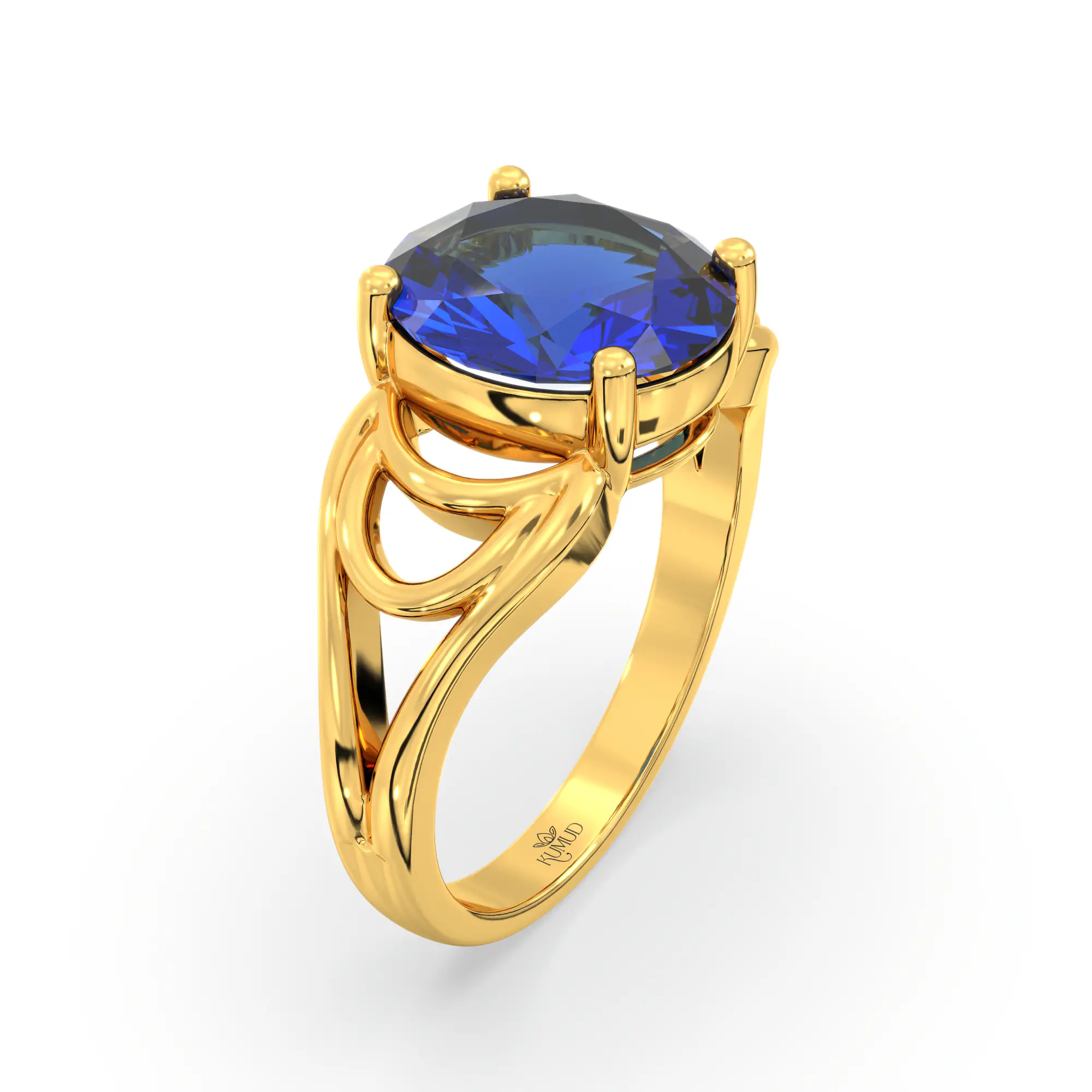 Blue Sapphire (Neelam) Ring for Women in 22K Yellow Gold – Oval 9x8 mm, Prong Setting, 5 g (Design K17A-6) thumbnail