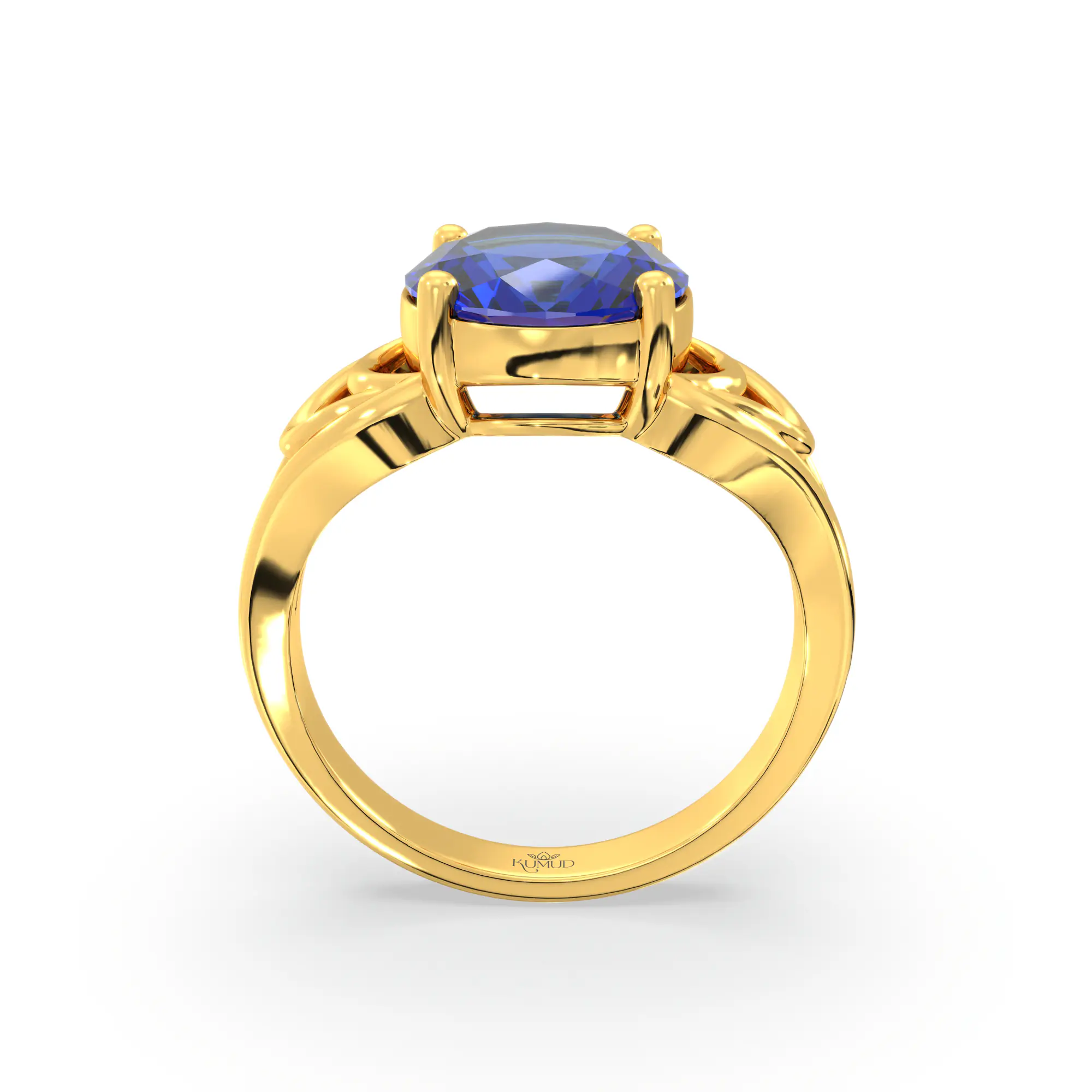 Blue Sapphire (Neelam) Ring for Women in 22K Yellow Gold – Oval 9x8 mm, Prong Setting, 5 g (Design K17A-6) thumbnail